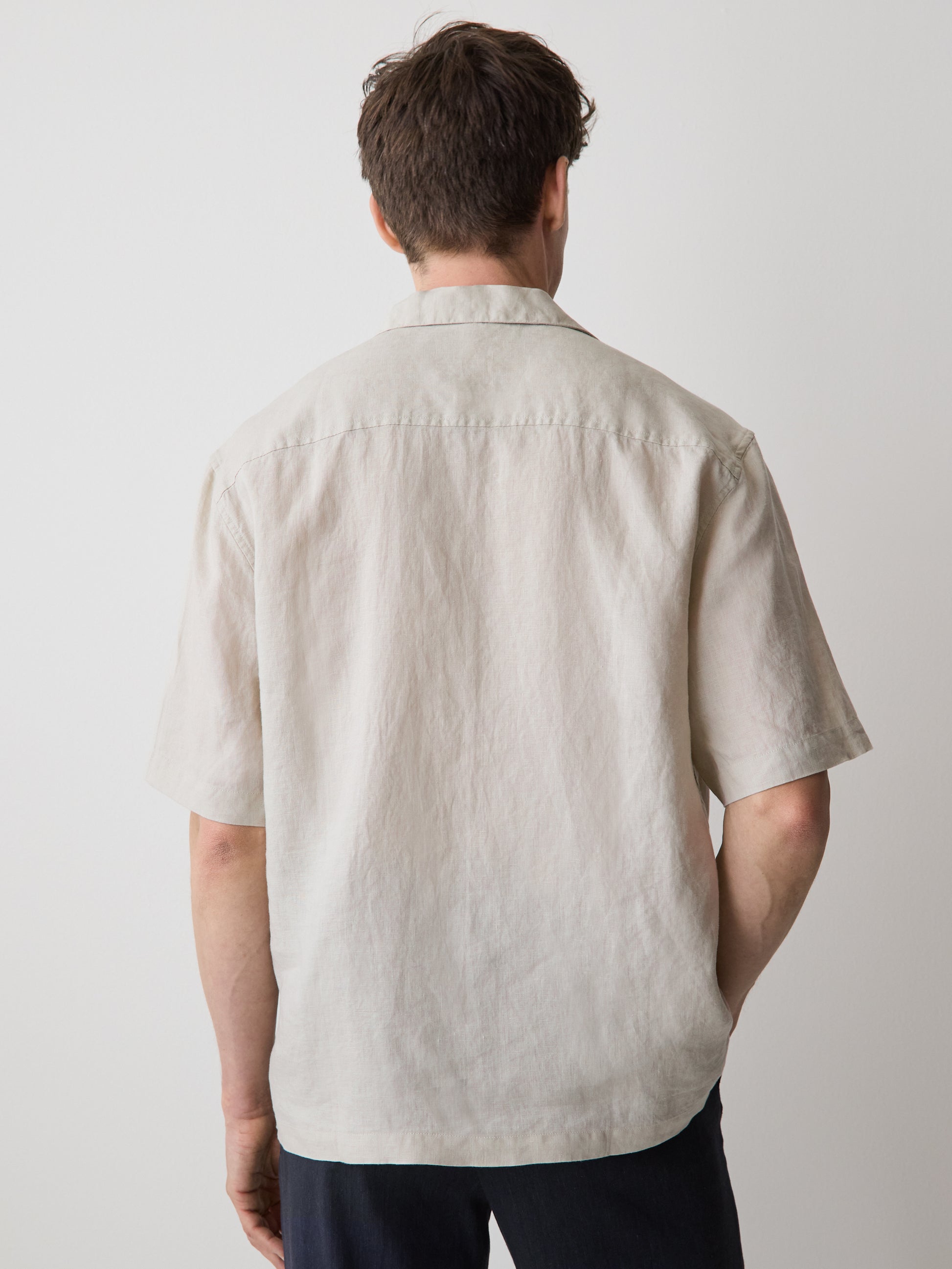 Short-Sleeve Linen Shirt with Camp Collar