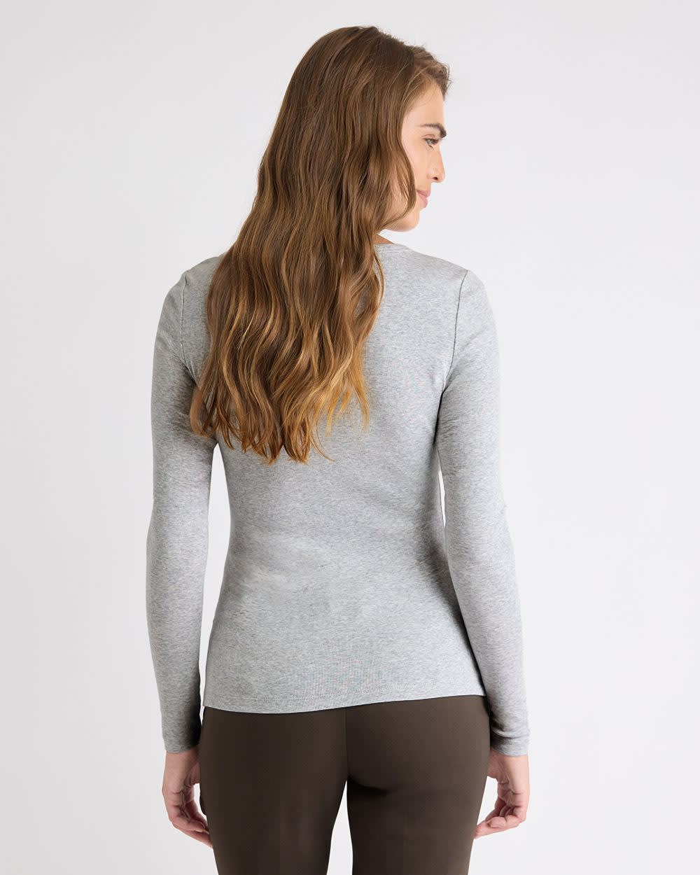Luxe Knit Long-Sleeve Crew-Neck Fitted Ribbed Tee