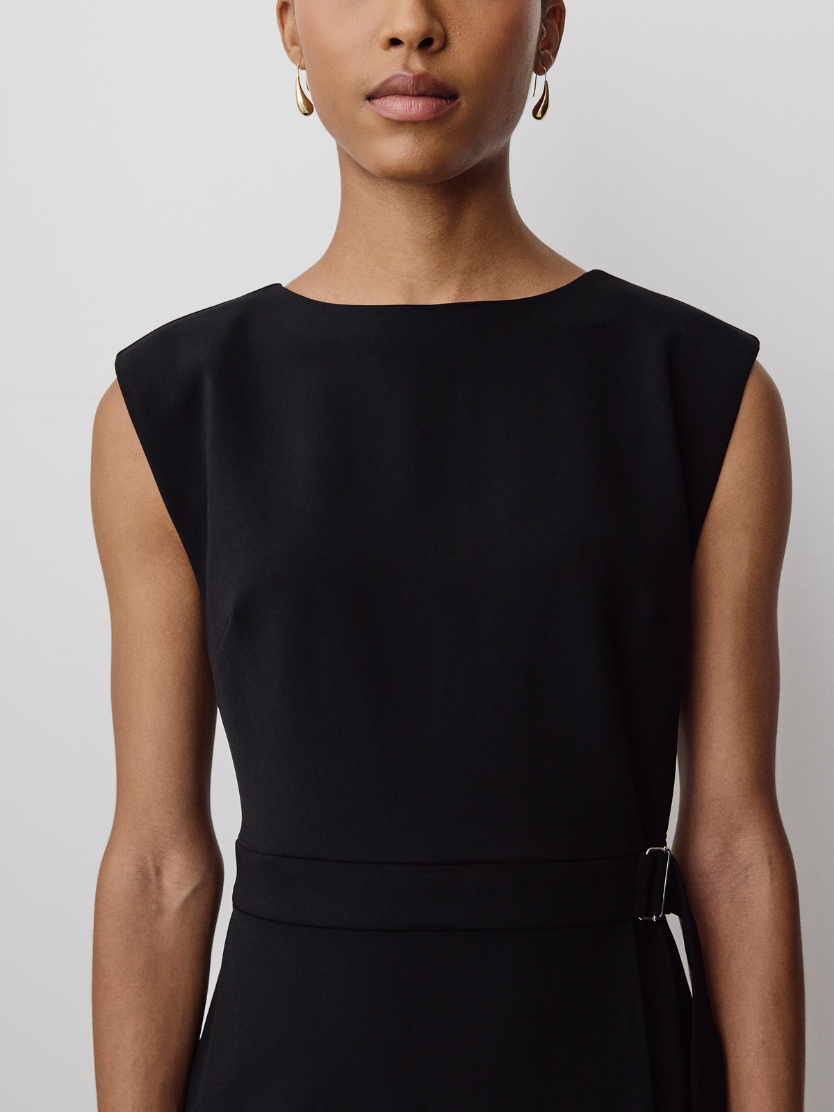 Woven Sleeveless Faux Wrap Dress with Twill Fabric