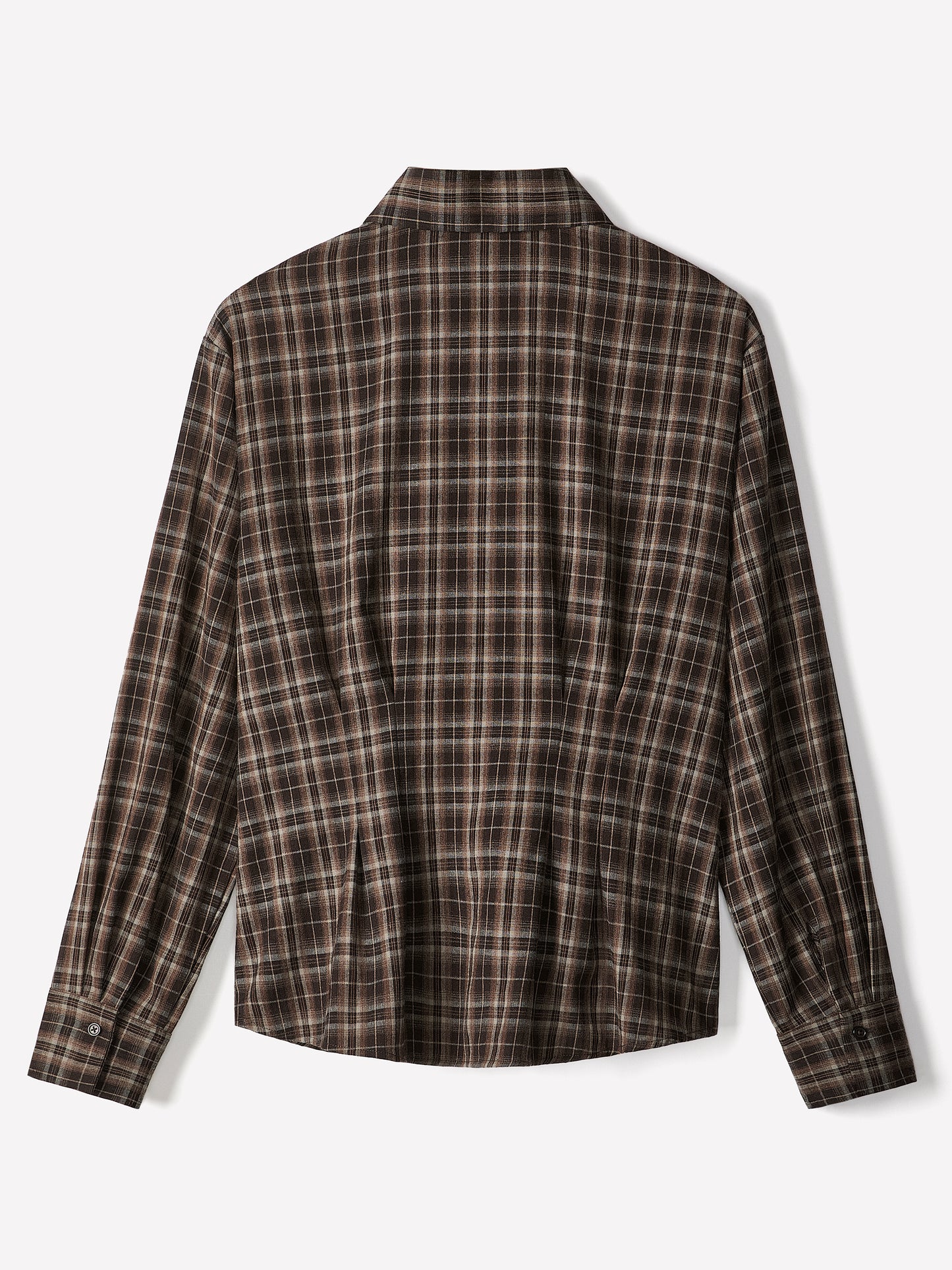 Woven Plaid Button-Up Shirt with Darts