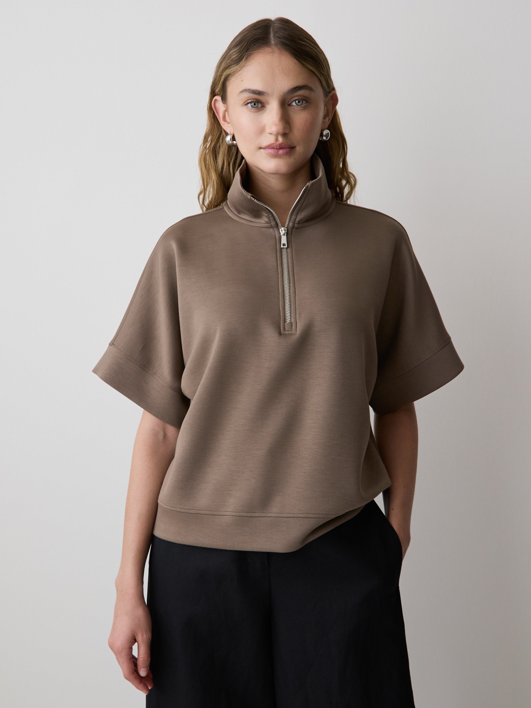 Half-Zip Mock-Neck Top