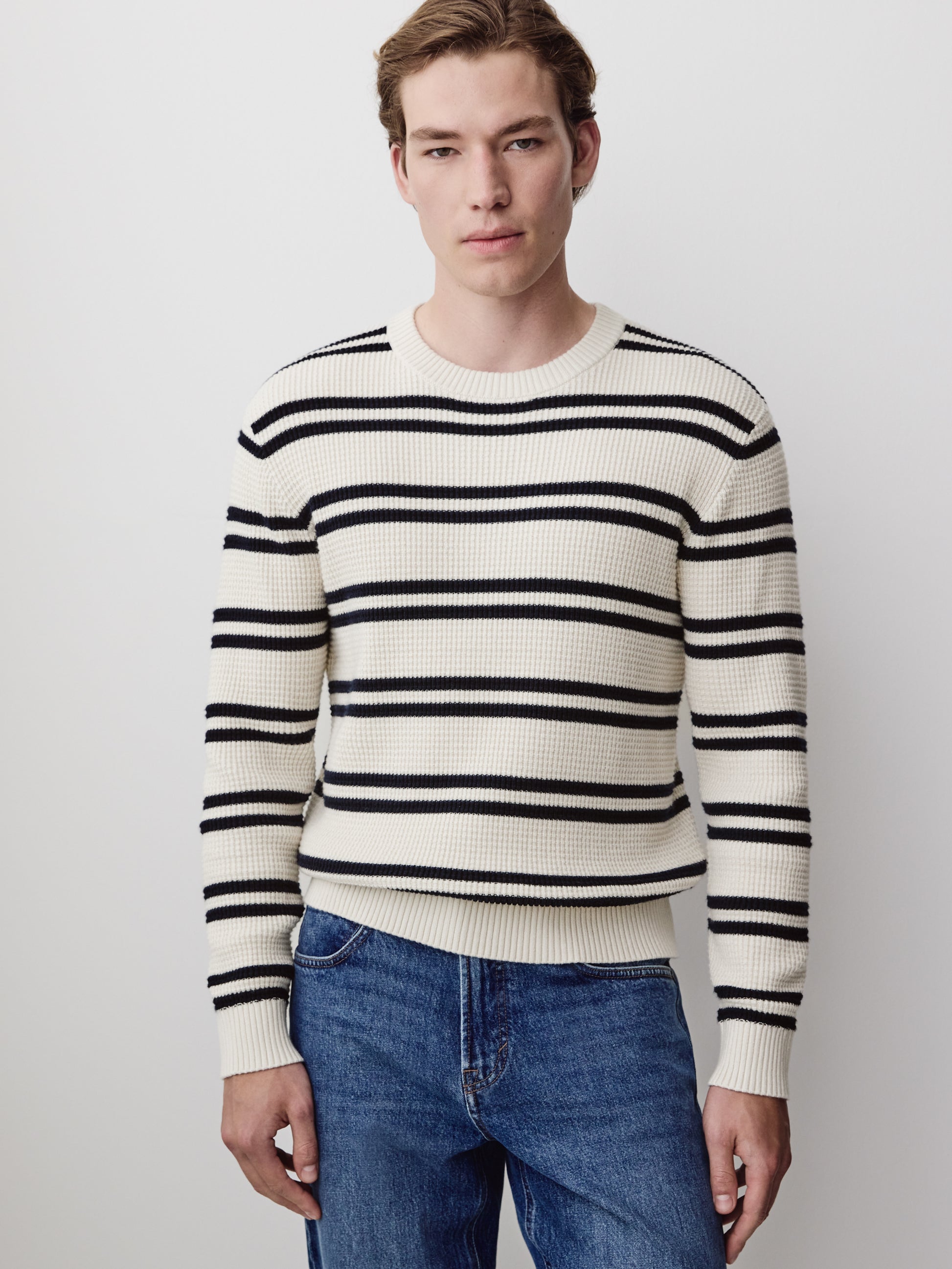 Men's Knit Stripe Crewneck Sweater Cotton Blend