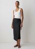 Woven Linen Blend Wrap Midi Skirt