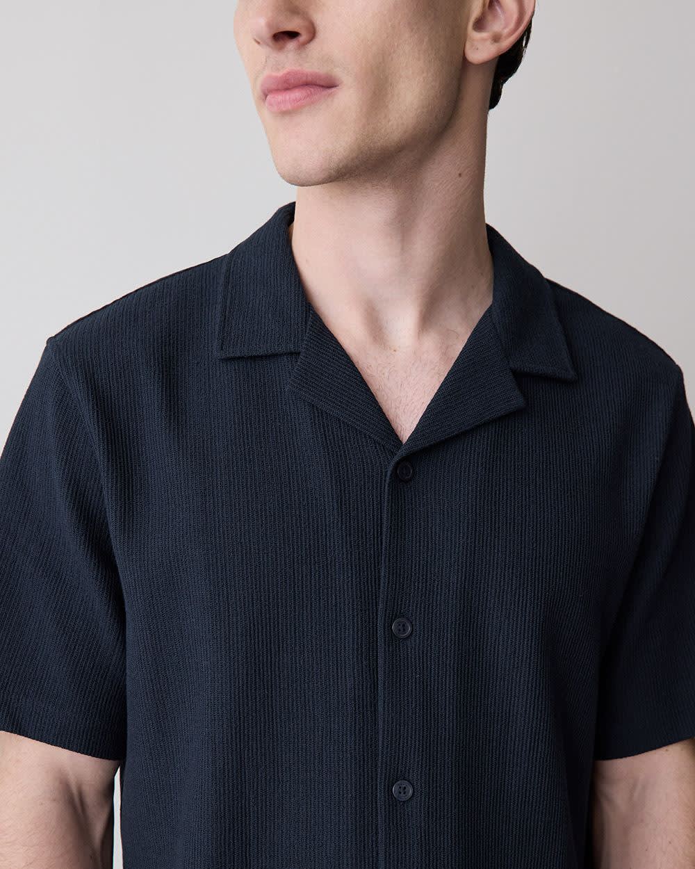 Short-Sleeve Textured Shirt with Camp Collar