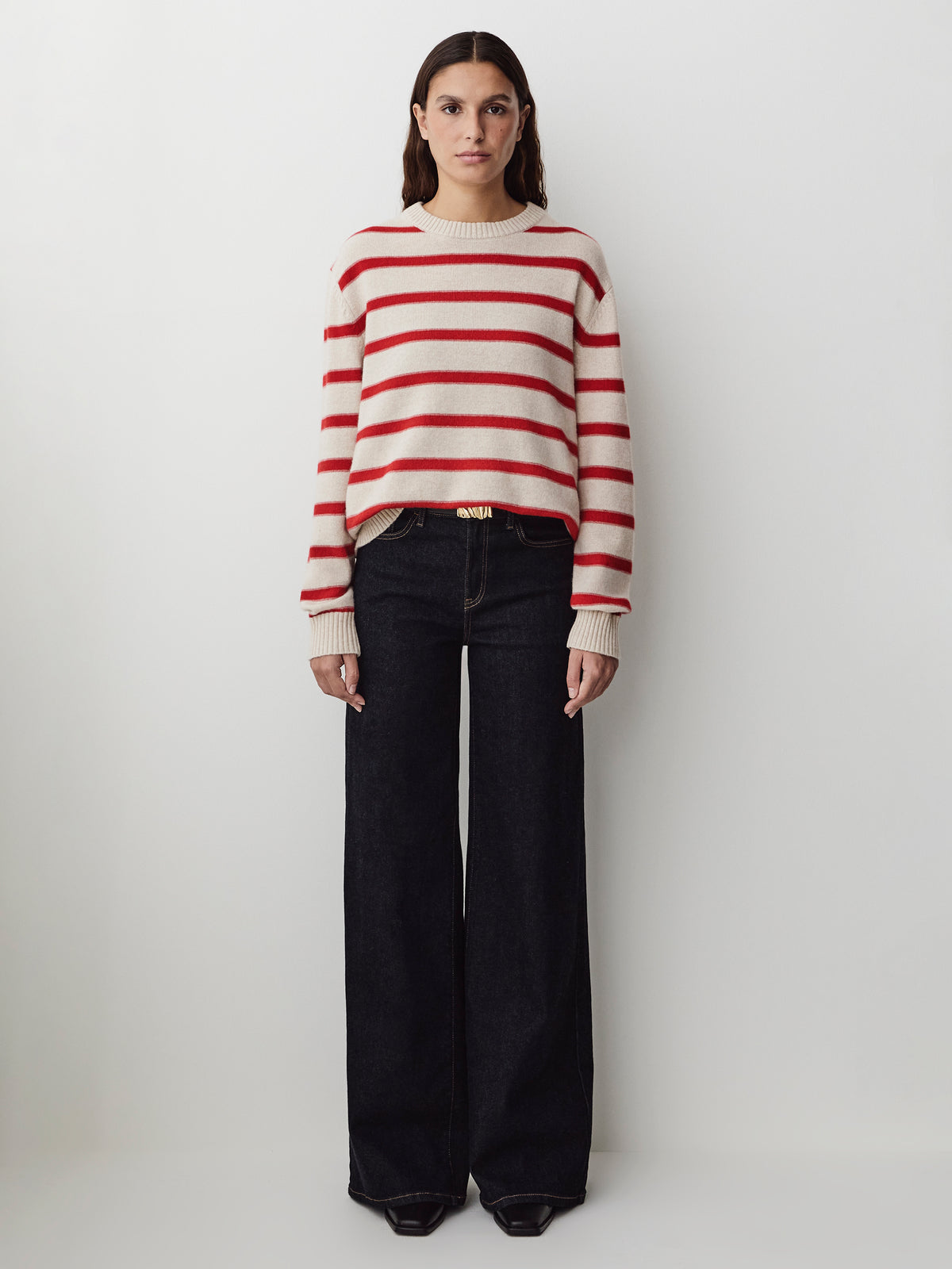 Mens Lambswool Crew Neck Knit Sweater with Stripe