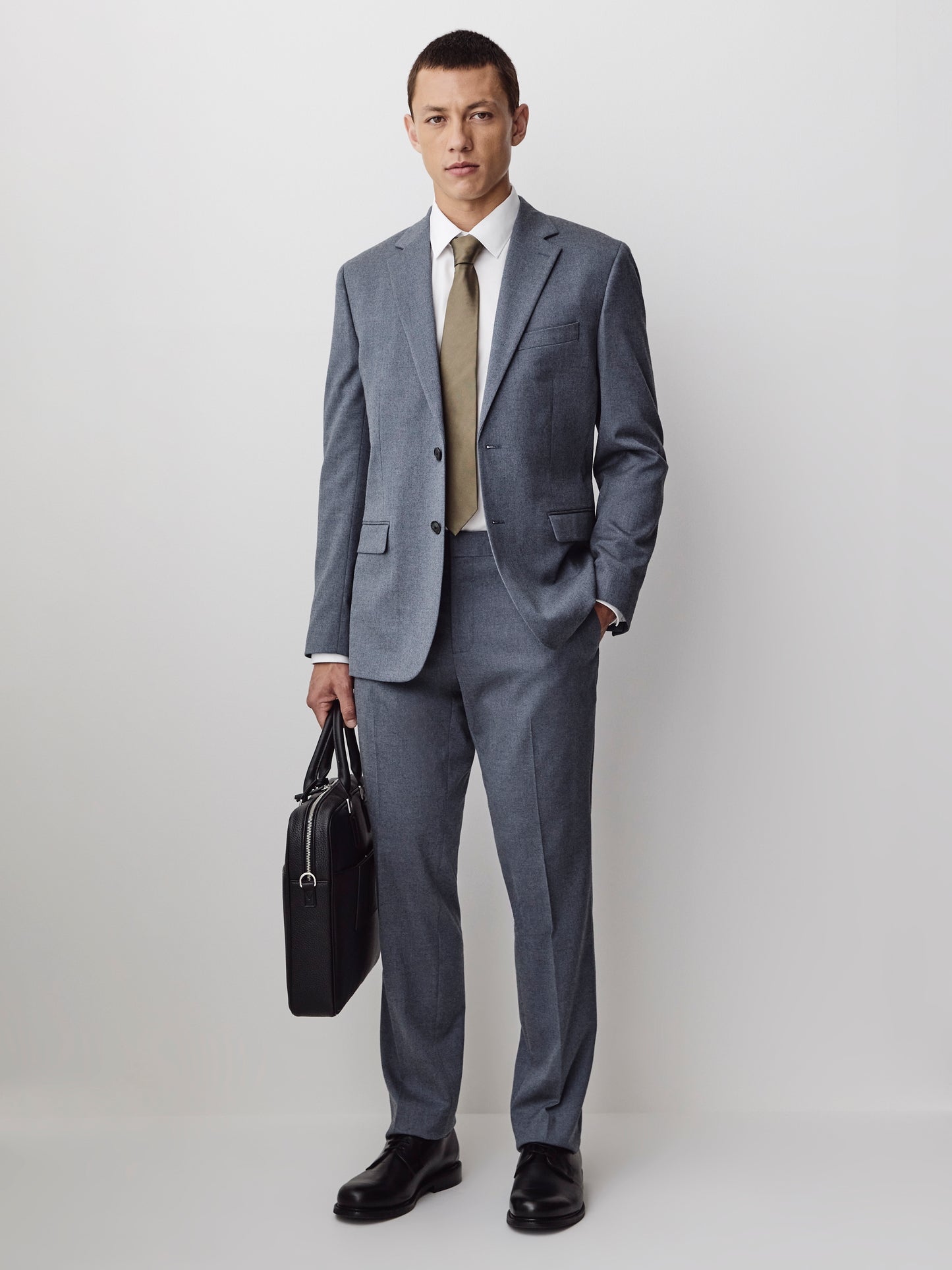 Tailored Brushed Med Blue Woven Pant