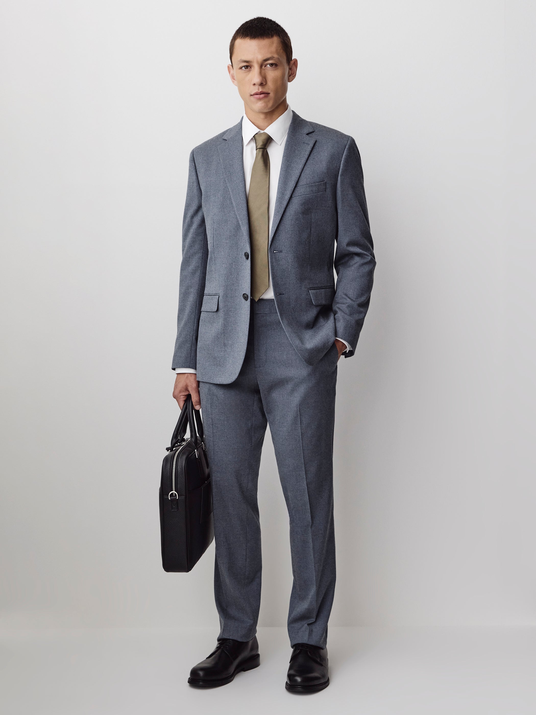 Tailored Brushed Med Blue Woven Pant