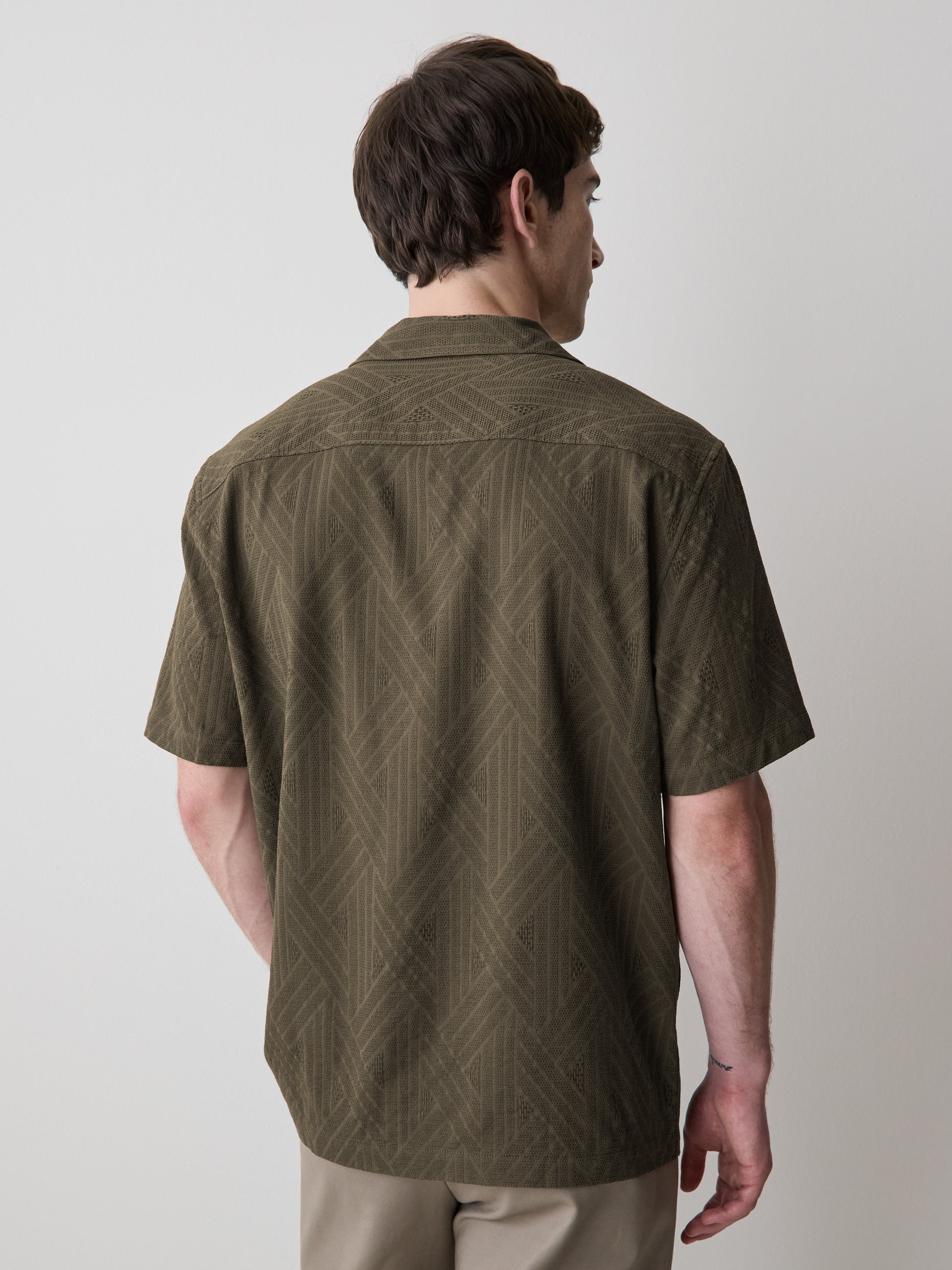 Short-Sleeve Textured Shirt with Camp Collar