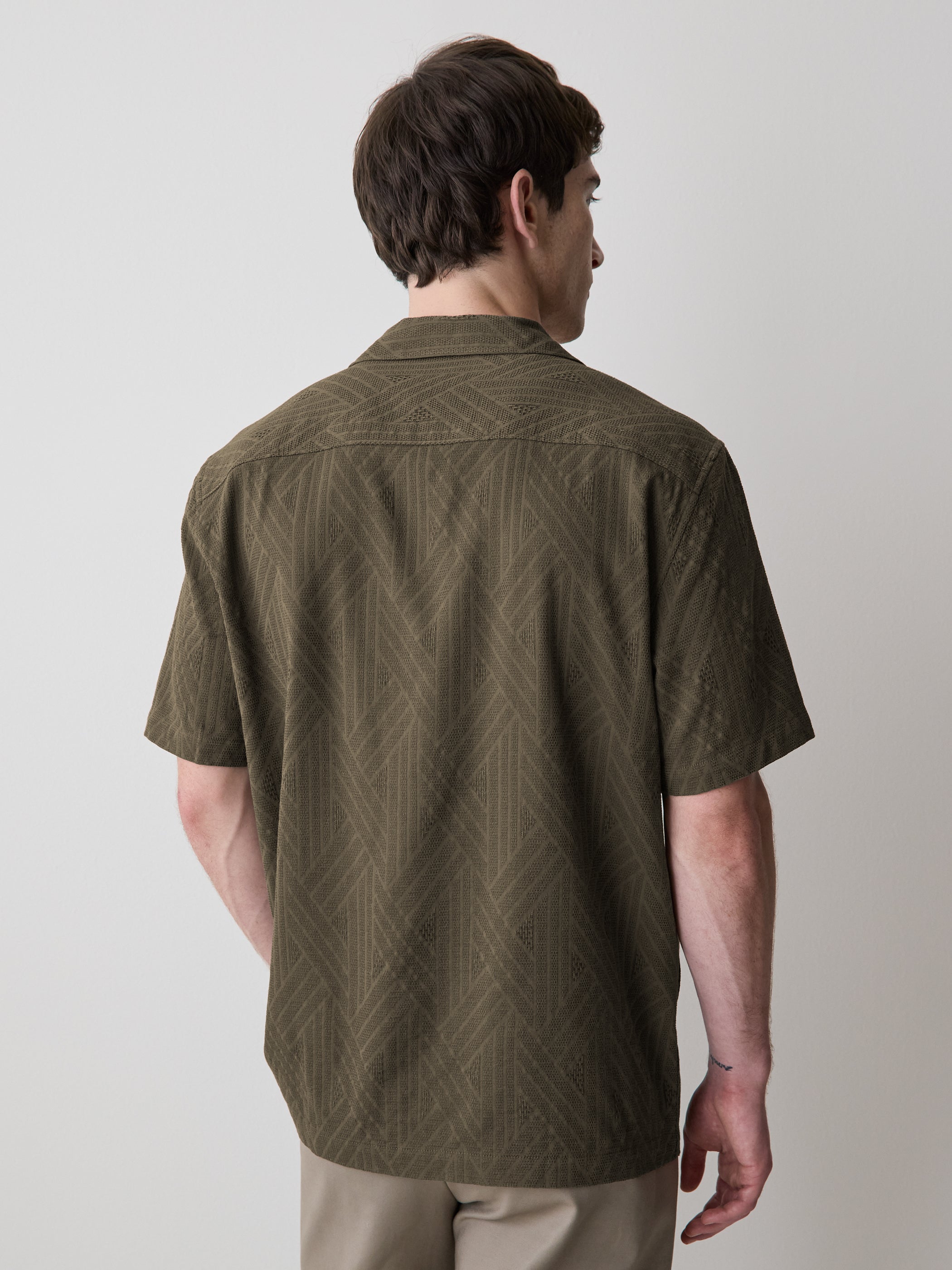 Short-Sleeve Textured Shirt with Camp Collar