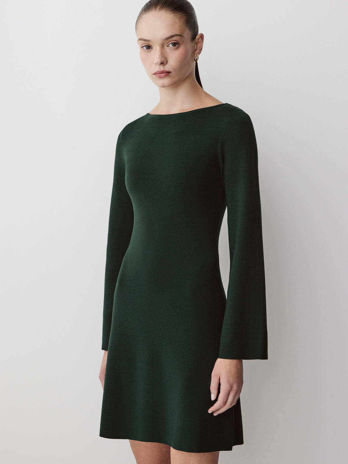 Knit Boat Neck A-Line Mini Dress