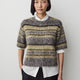 Striped Short-Sleeve Crew-Neck Hairy Pullover