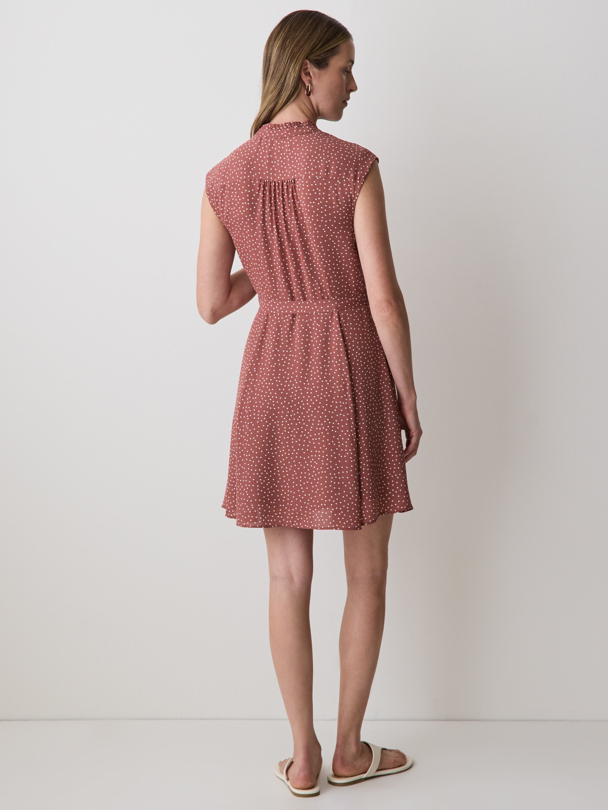 Sleeveless Mock-Neck Buttoned-Down Mini Dress