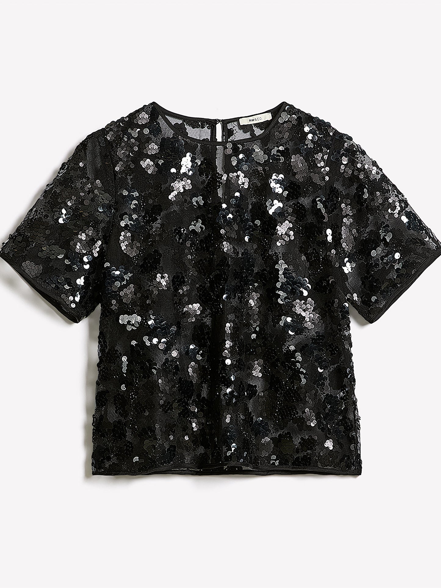 Short-Sleeve Crew-Neck Sequins Popover Blouse