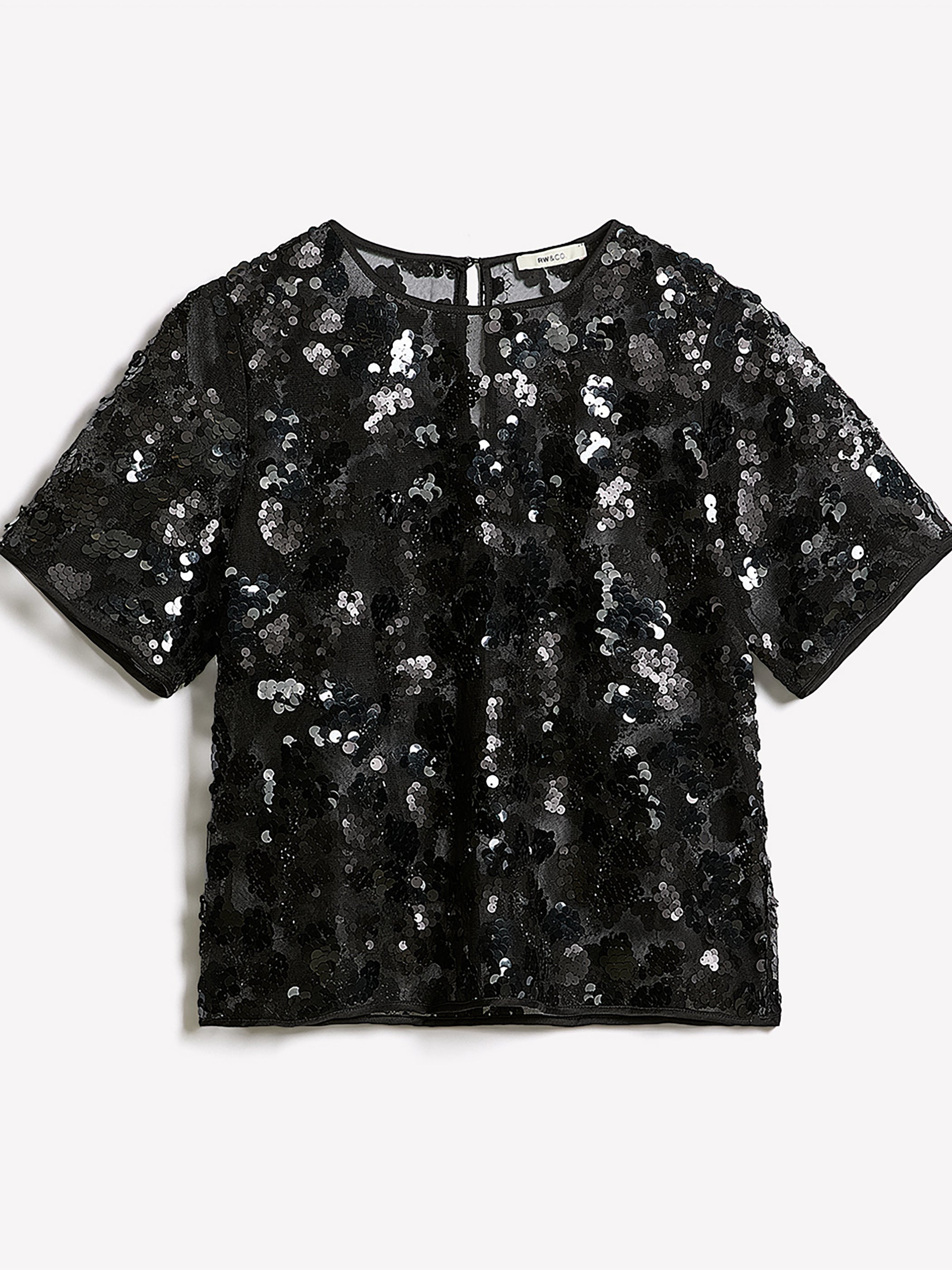 Blouse Popover à Paillettes à Col Rond et Manches Courtes