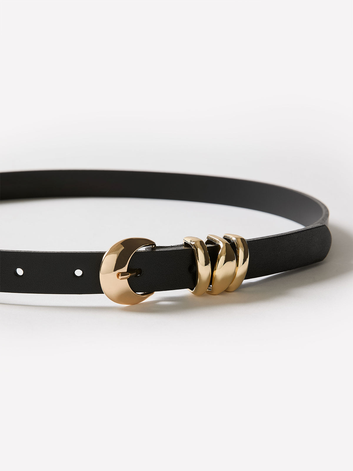 Slim Leather Belt with Sculptural Buckle