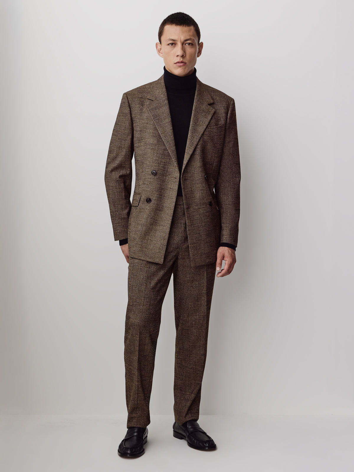 Woven Tailored Brown Tweed Blazer for Men