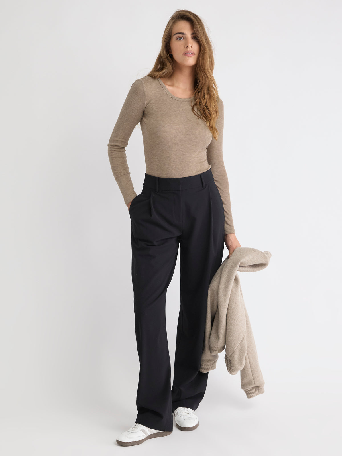 Wool-Blend Scoop-Neck Long-Sleeve Top
