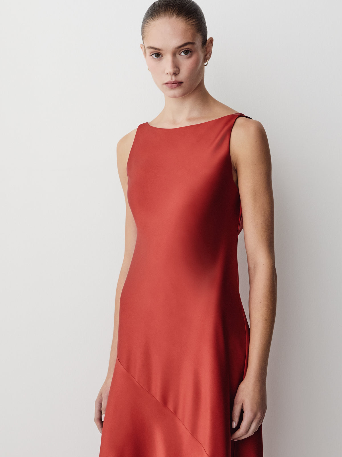 Woven Satin Halter Midi Dress