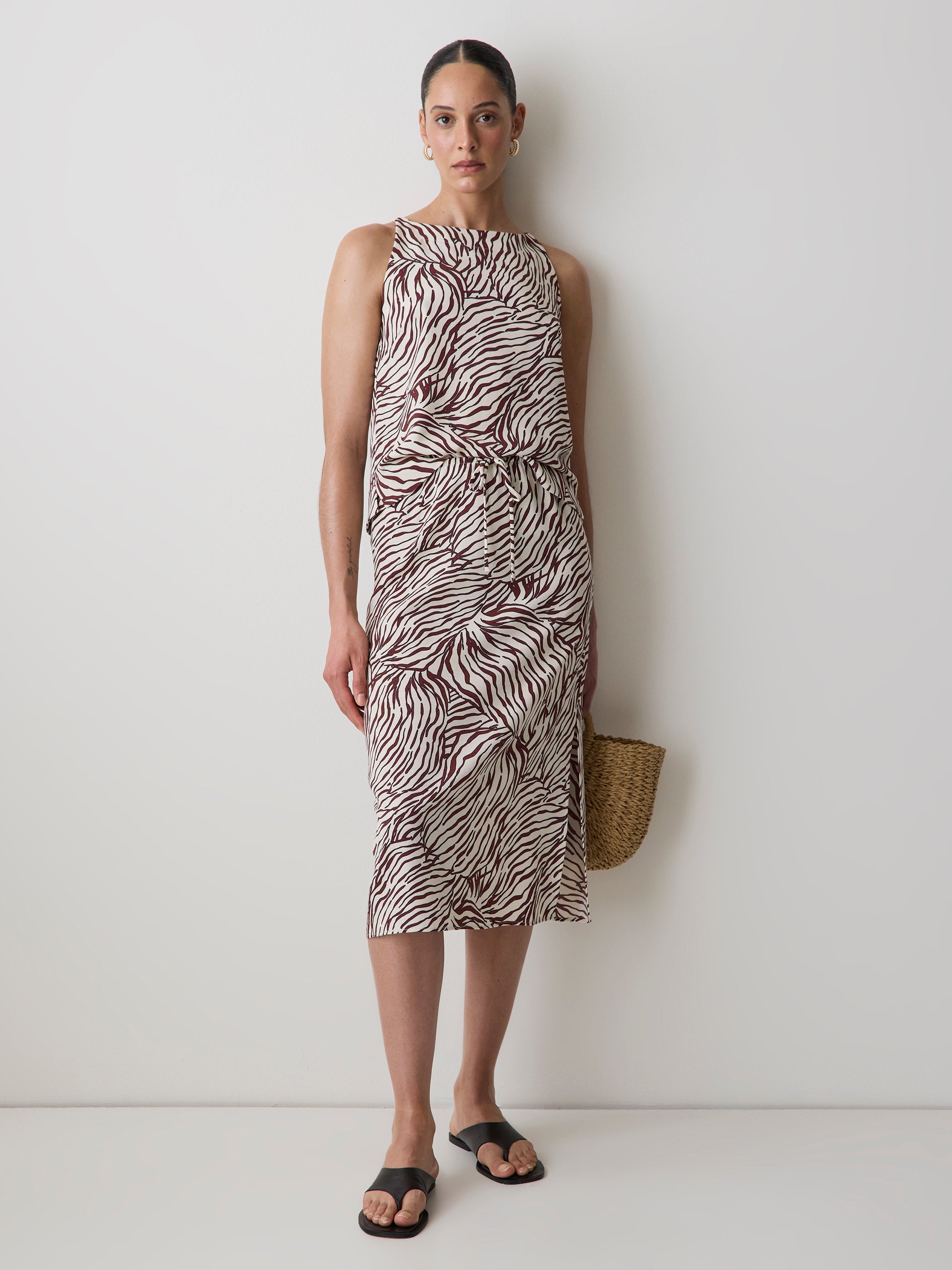 Jupe Midi à Coupe Droite à Taille Haute