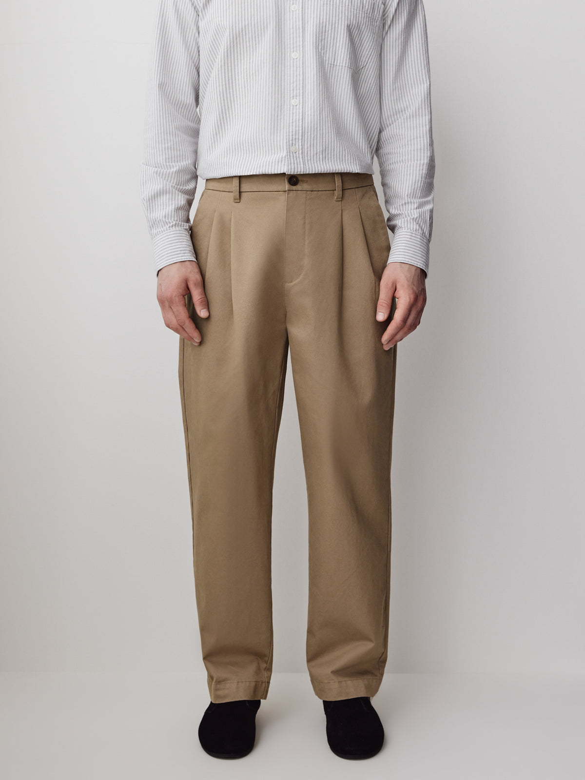 Loose Straight-Leg Pleated Chino Pant