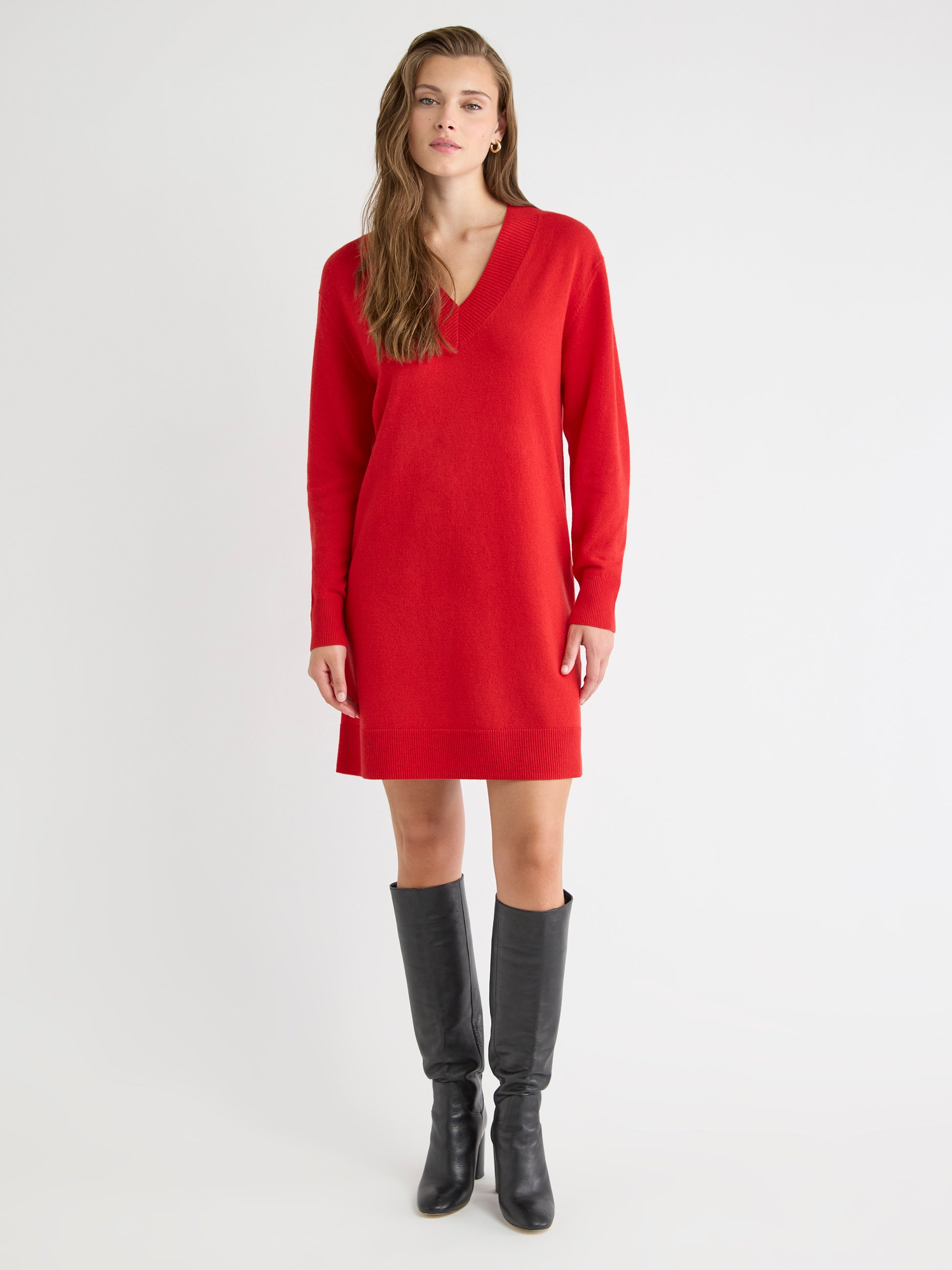Merino Wool V-Neck Sweater Dress