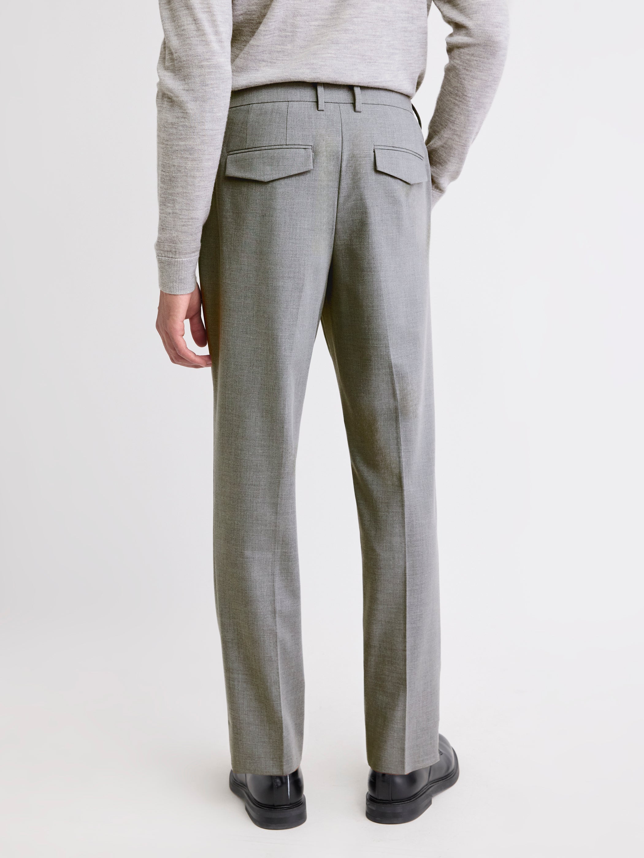 Pantalon Habillé à Jambe Fuselée Plissée en Mélange de Laine