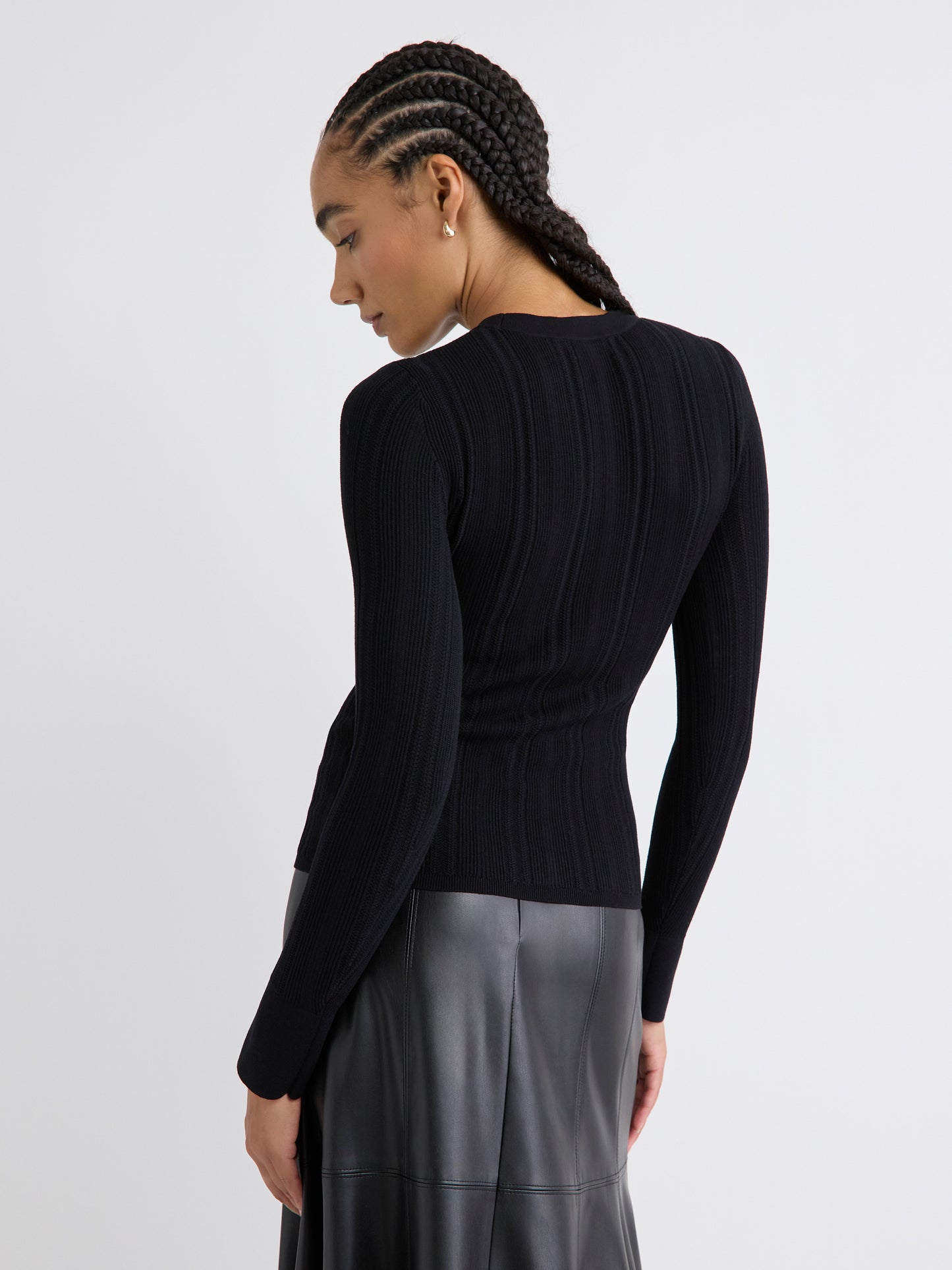 Long-Sleeve Crew-Neck Bodycon Top with Pointelle Stitches