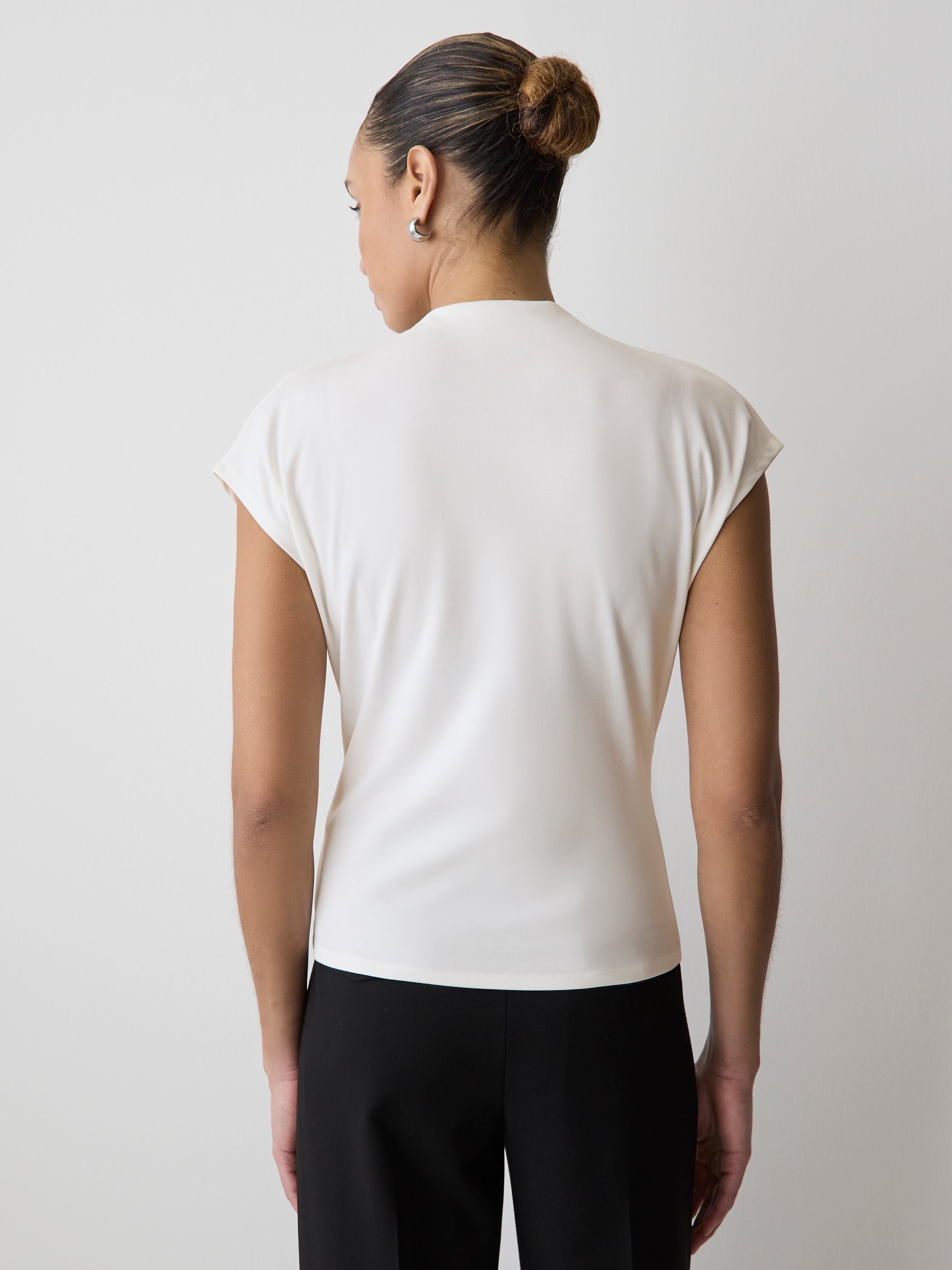 Extended-Sleeve Crew-Neck Draped Top