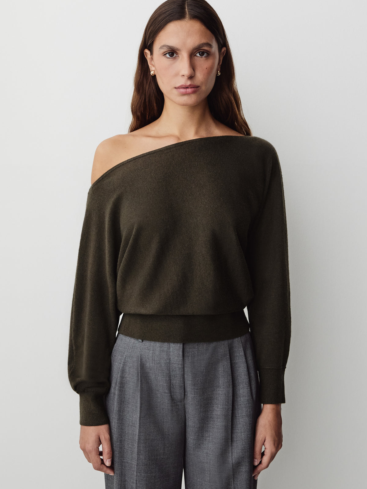 Long-Sleeve Off-the-Shoulder Merino-Wool Sweater