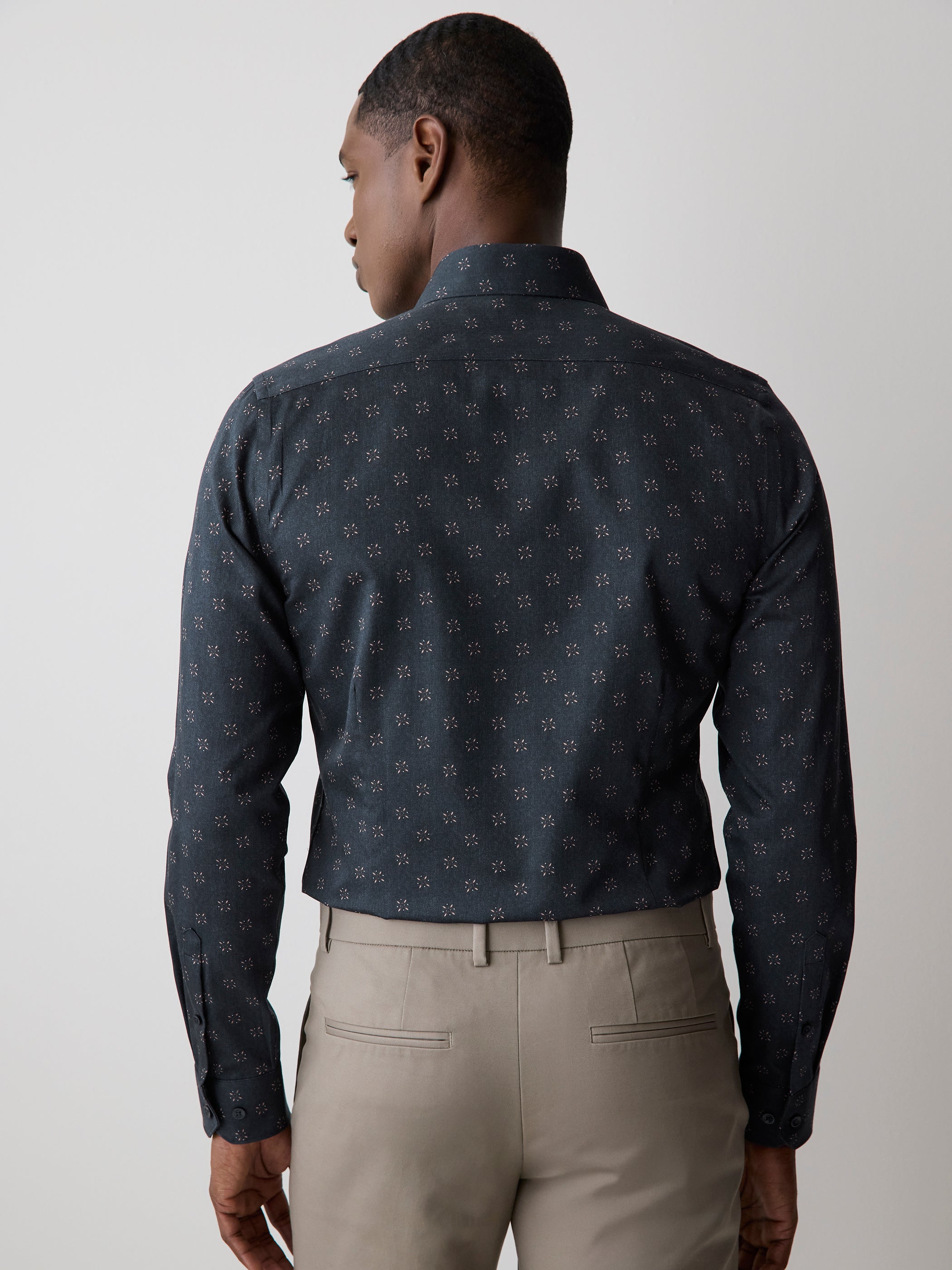 Slim Fit Dress Shirt with Floral Dotted Pattern