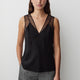 Sleeveless V-Neck Blouse with Sheer Straps