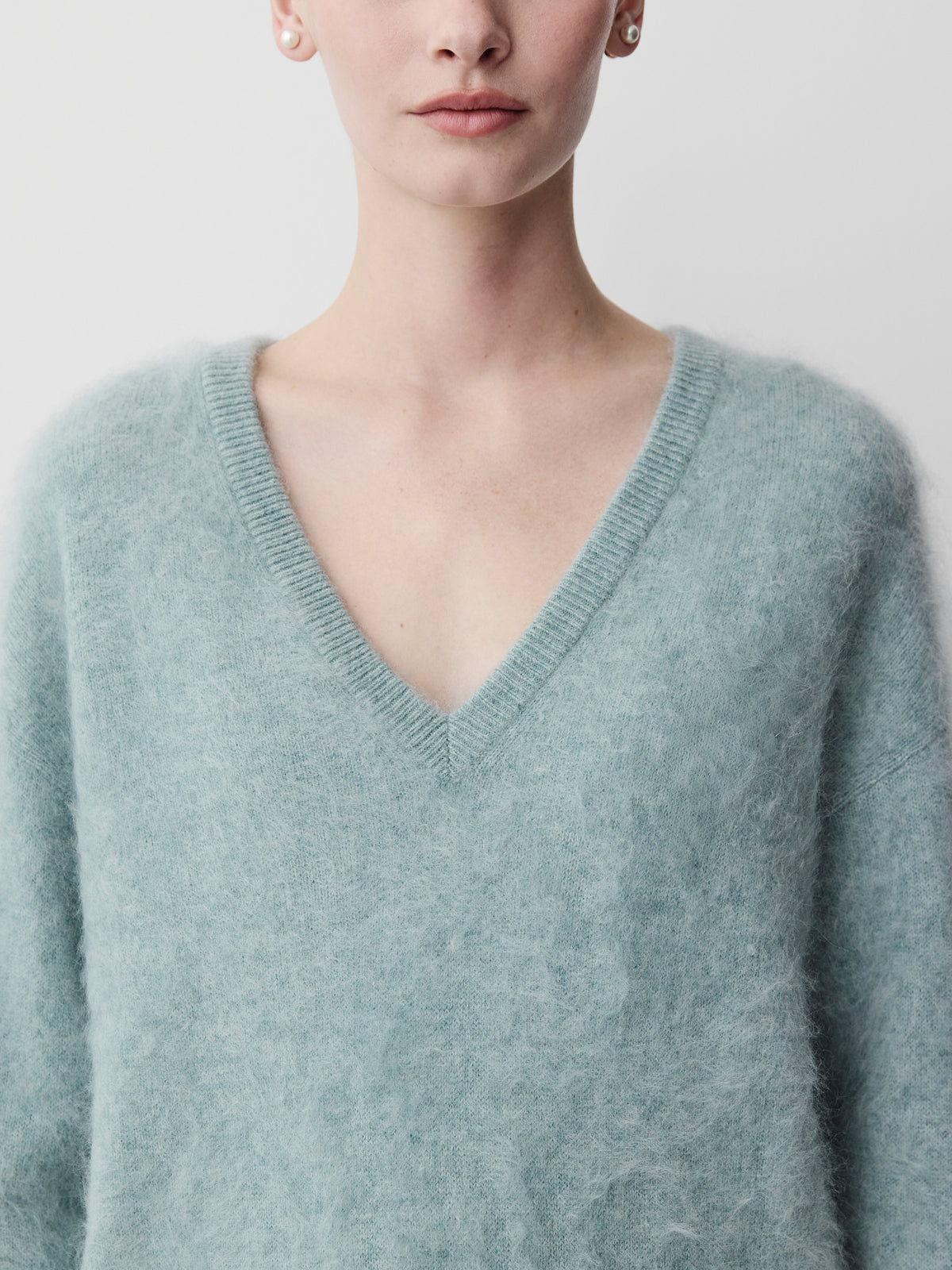 Long-Sleeve V-Neck Hairy Merino Sweater