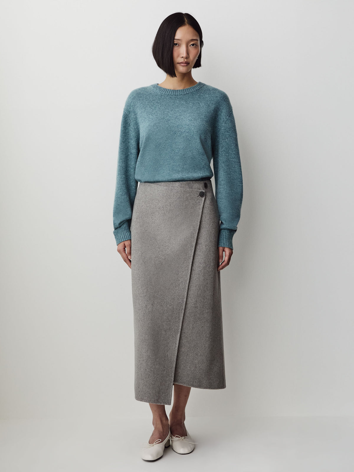 Wrap Midi Skirt Wool Blend