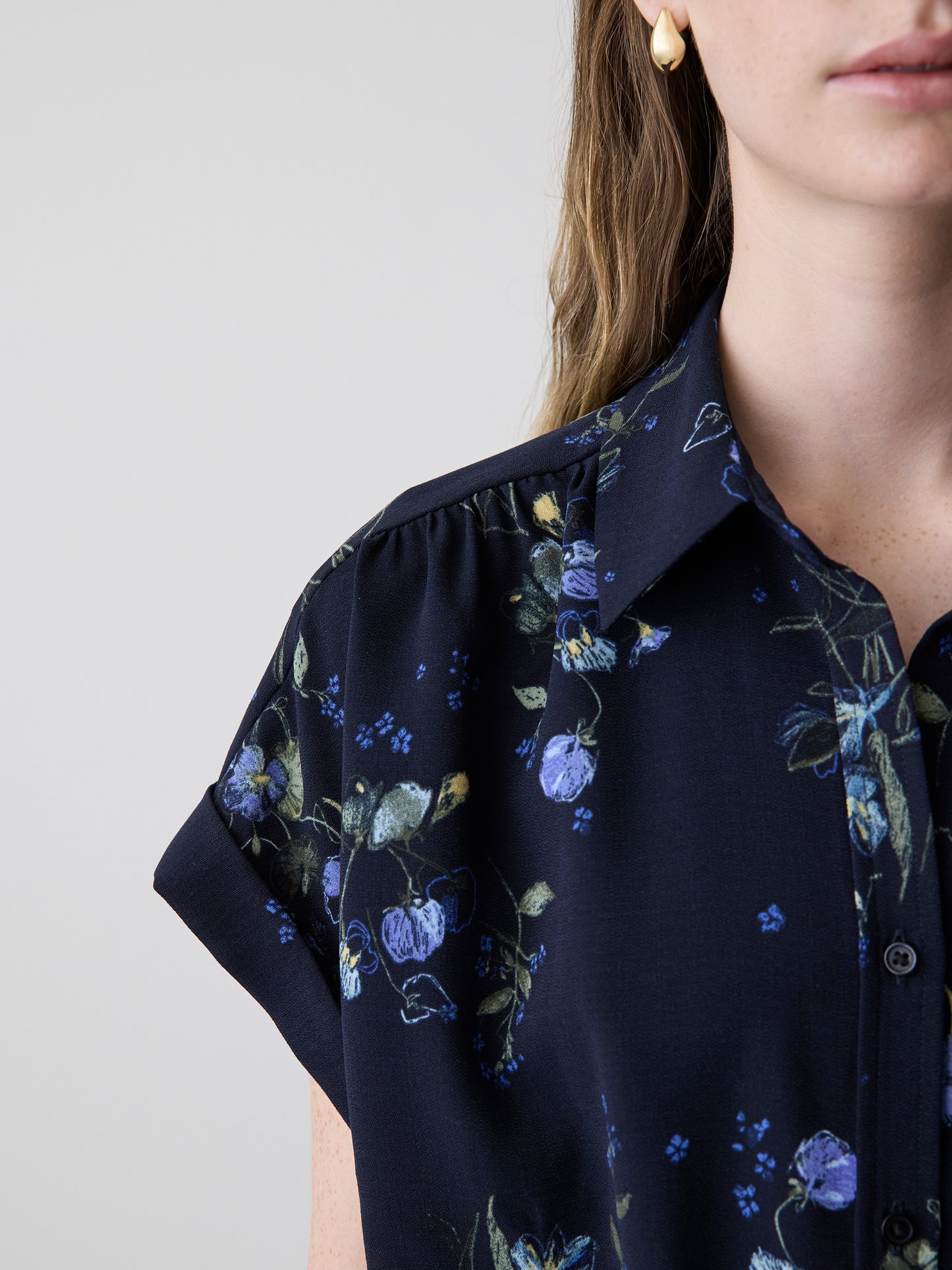 Short-Sleeve Buttoned-Down Blouse
