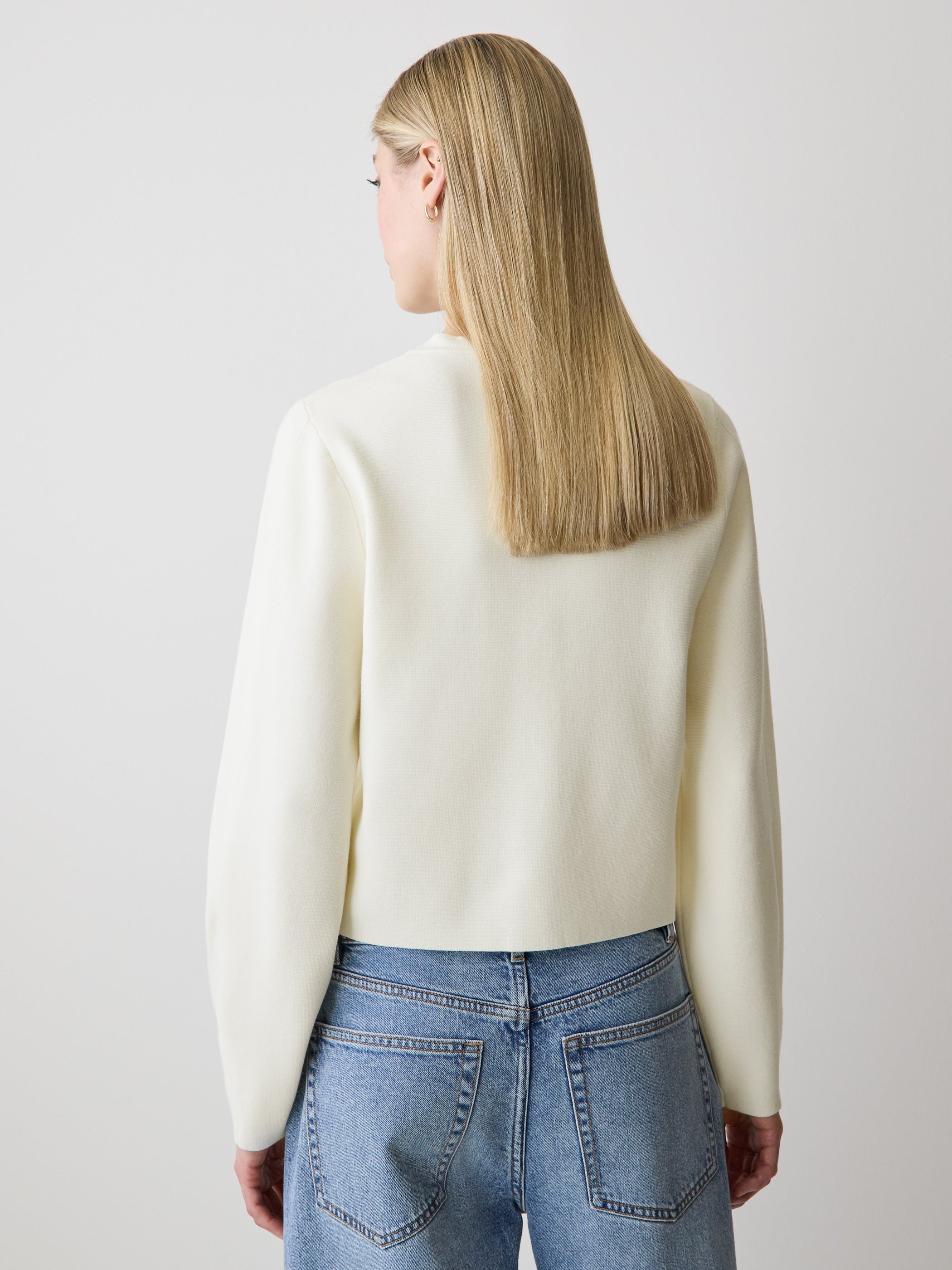 Knit Sweater Cardigan Sculpted Sleeve