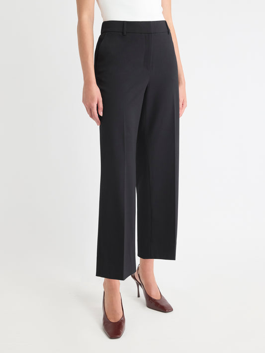 Black Mid-Rise Straight-Leg Cropped Pant