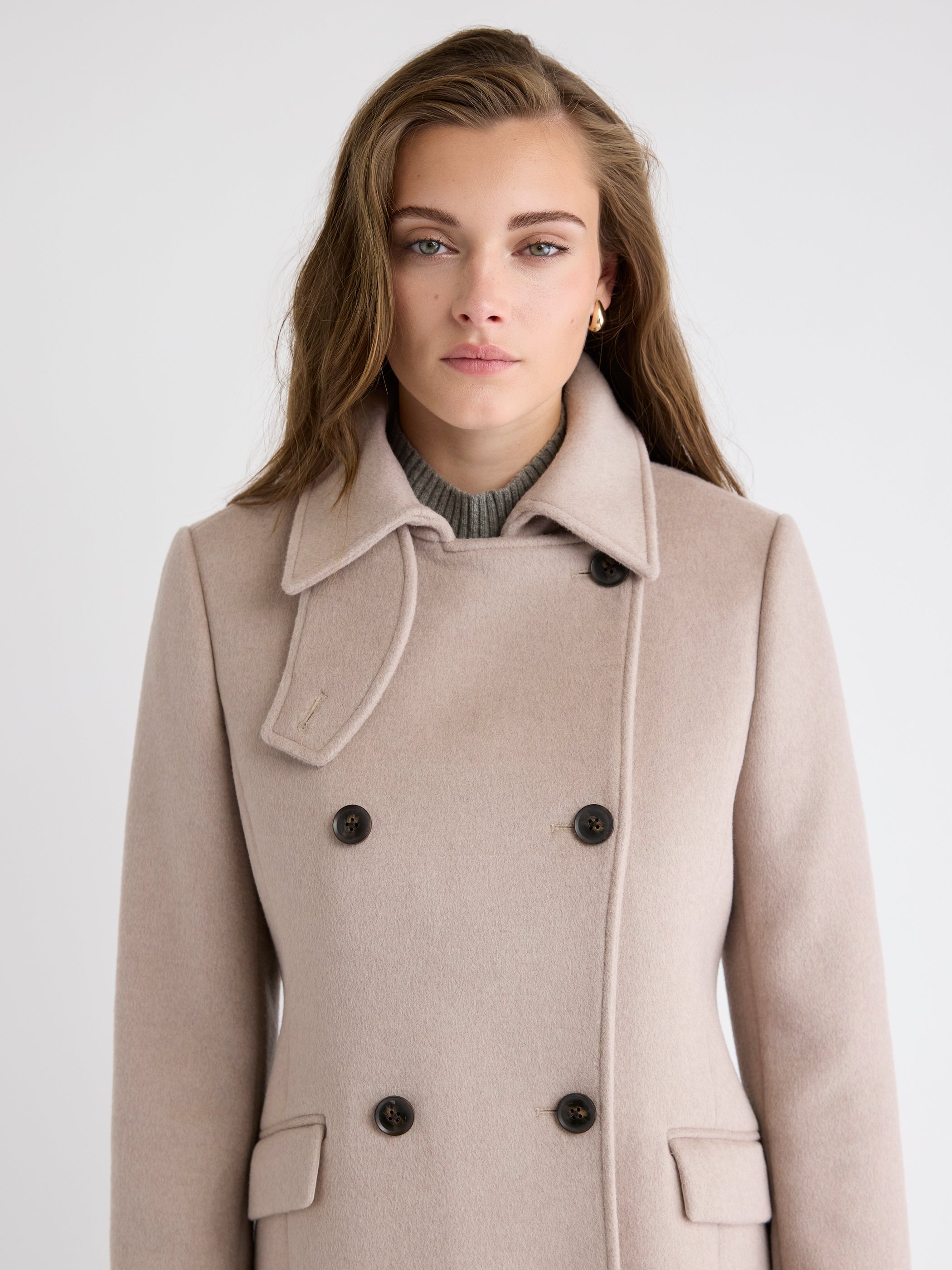 Manteau à Boutonnage Double en Mélange de Laine et Cachemire