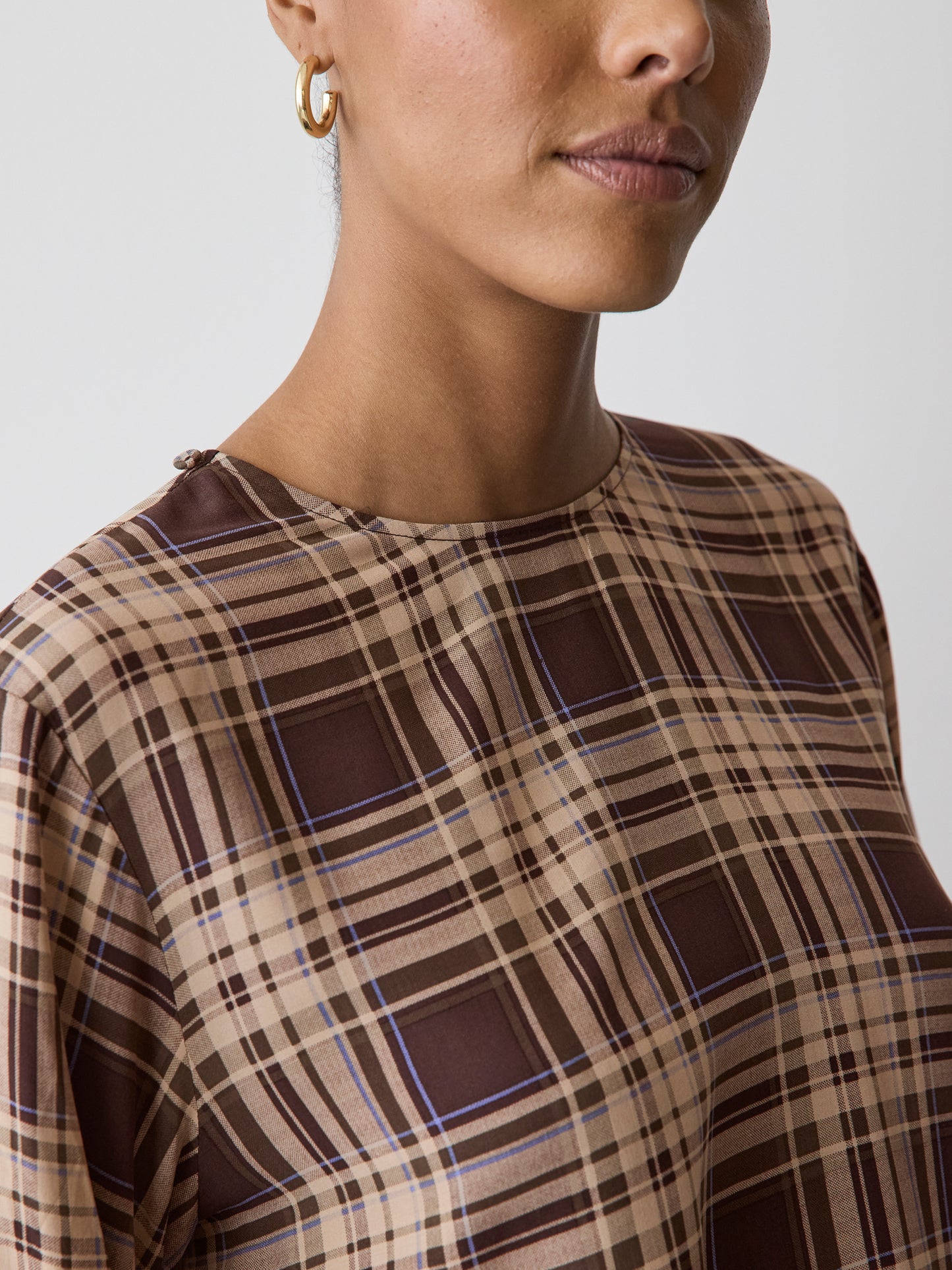 Long-Sleeve Popover Blouse with Scarf Neckline