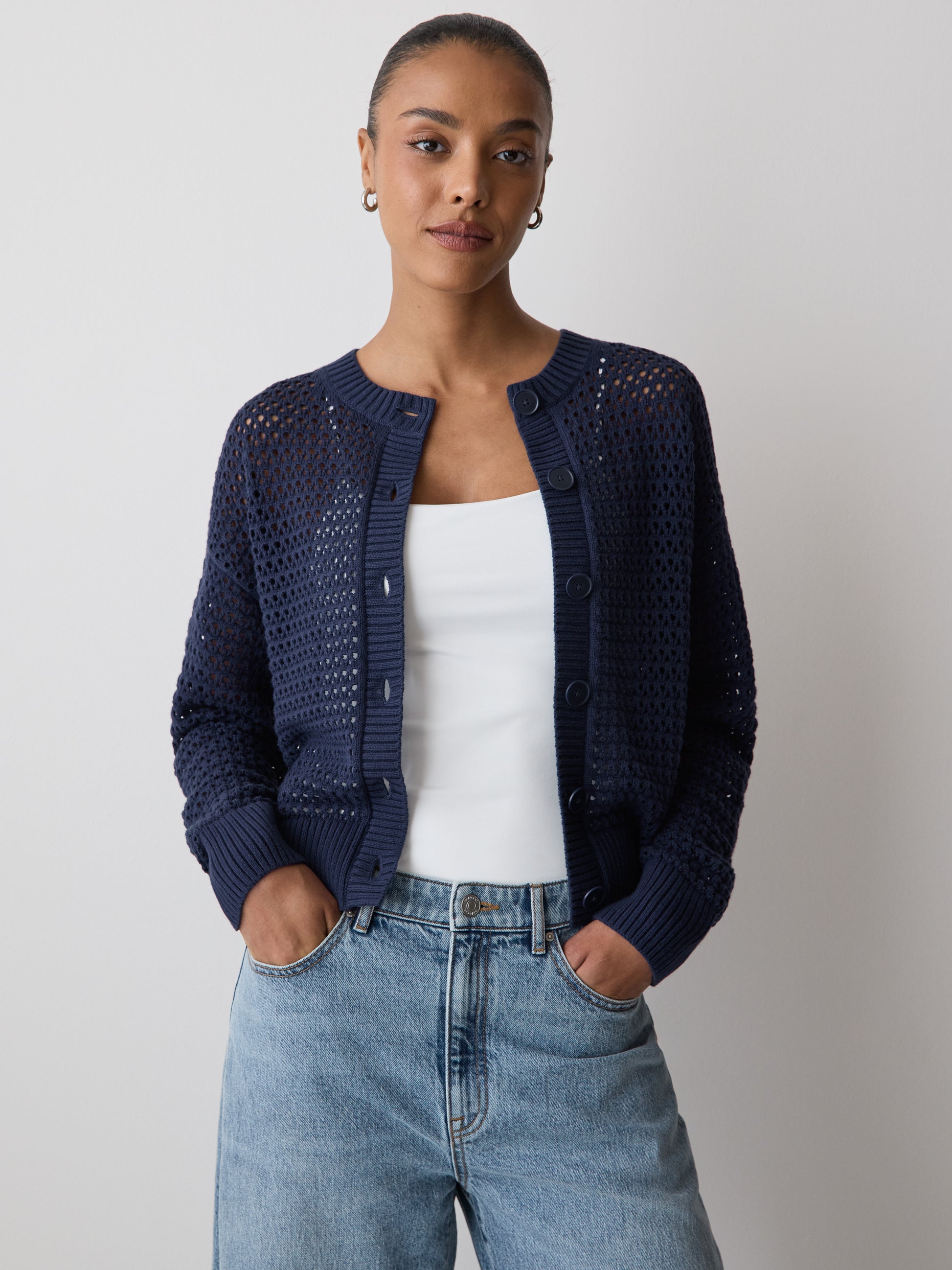 Long-Sleeve Open-Stitch Cardigan