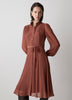 Long-Sleeve Mock-Neck Buttoned-Down Midi Dress
