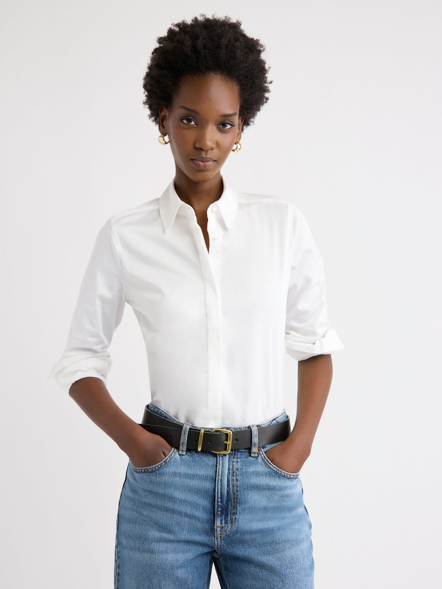 Fitted Long-Sleeve Poplin Blouse