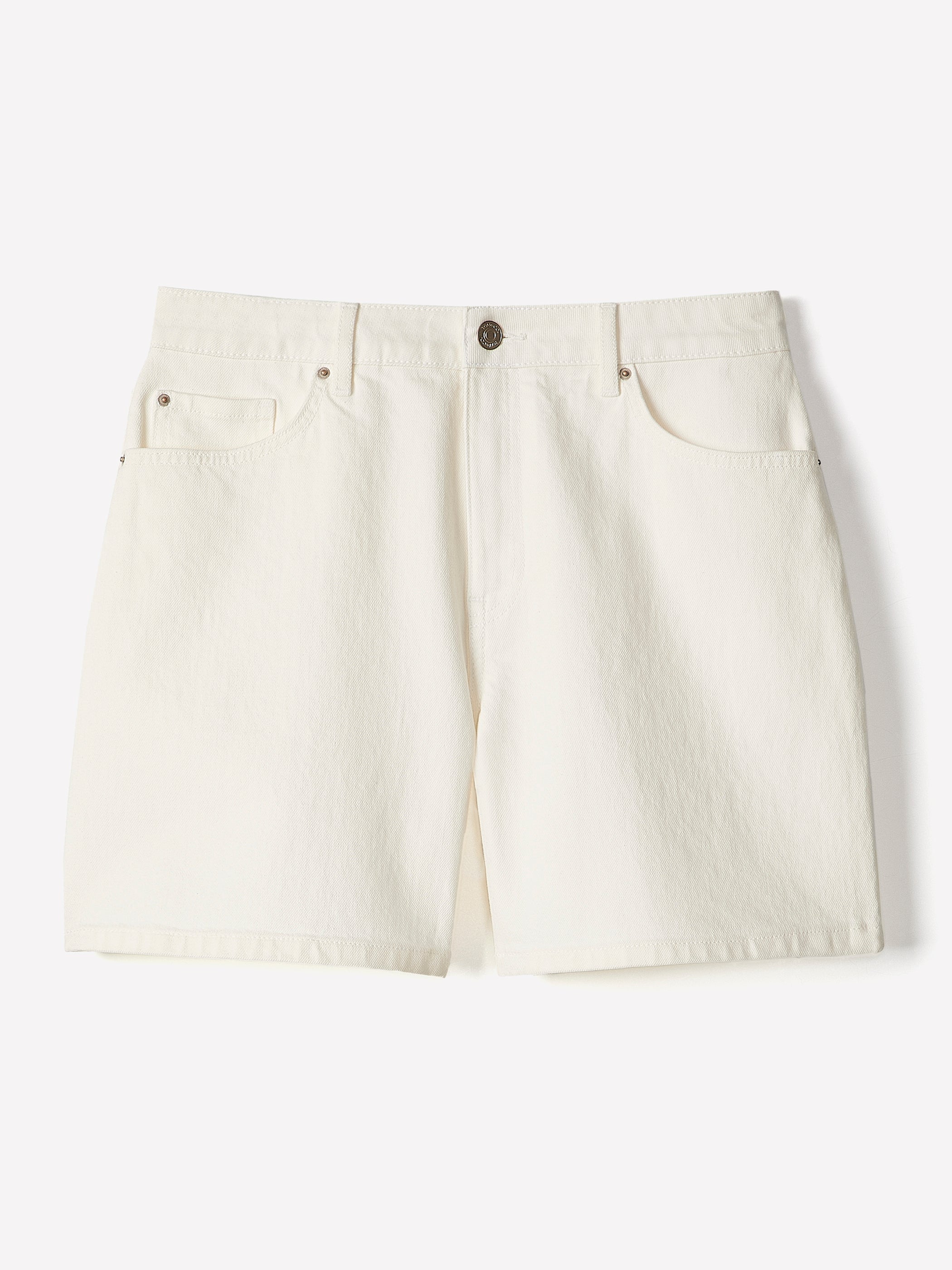 Woven Denim High Rise Mid Thigh Shorts