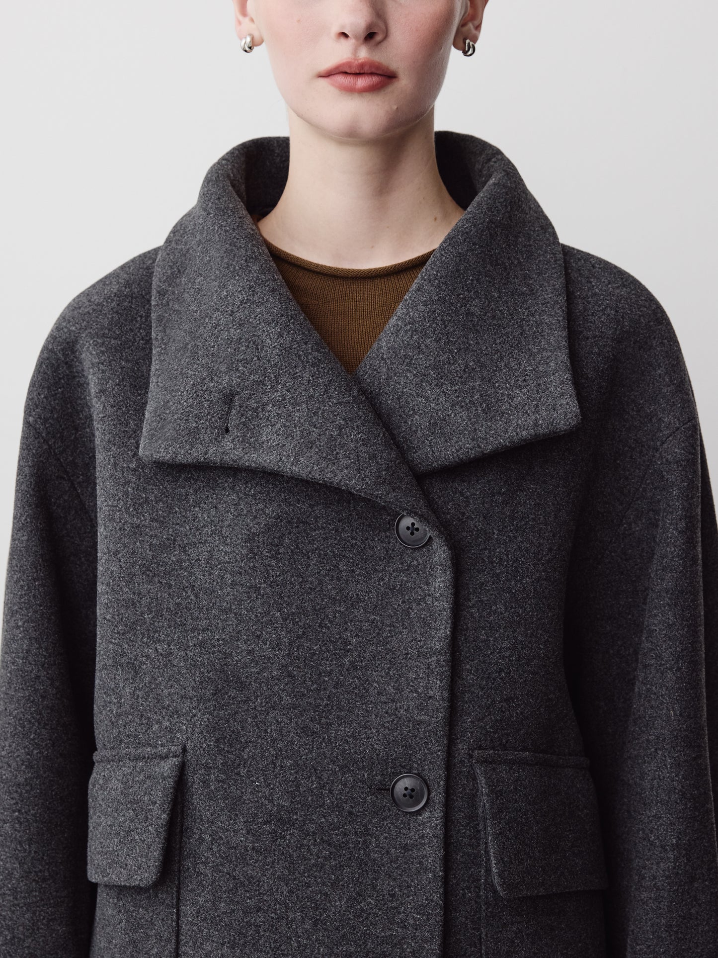 Wool Blend Short Jacket with Funnel Neck