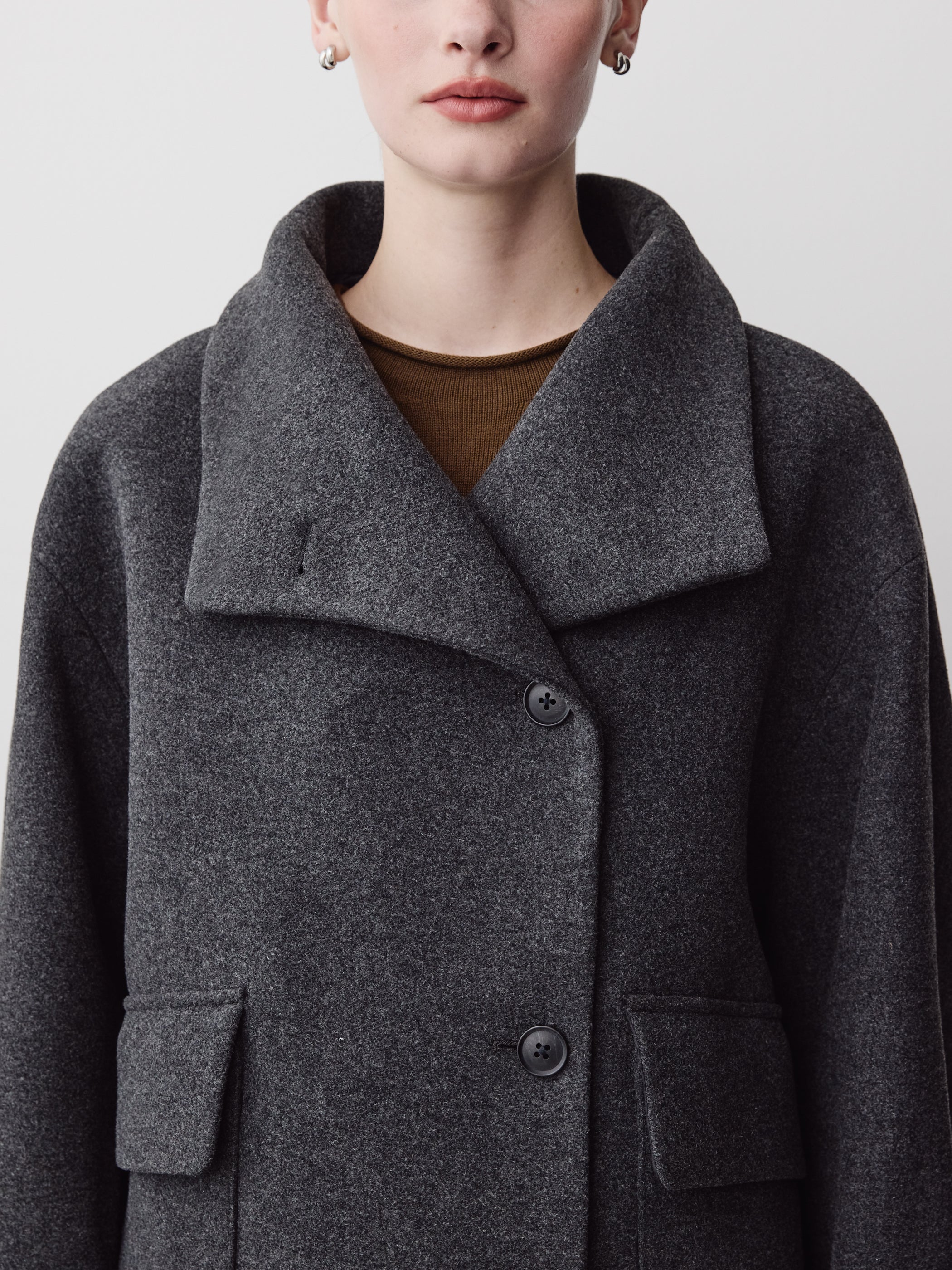 Wool Blend Short Jacket with Funnel Neck