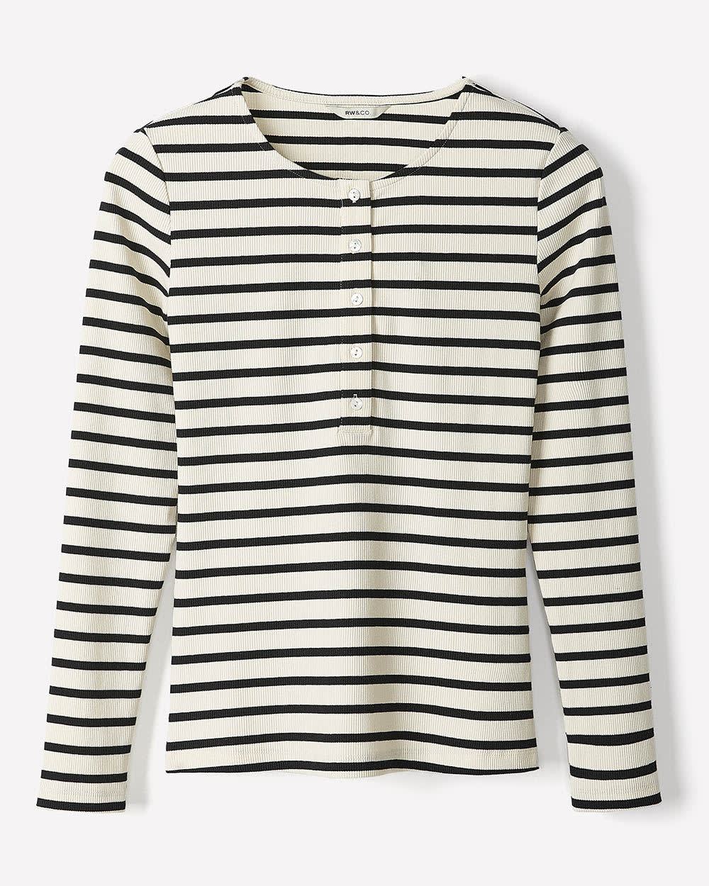 Long-Sleeve Henley Ribbed Top