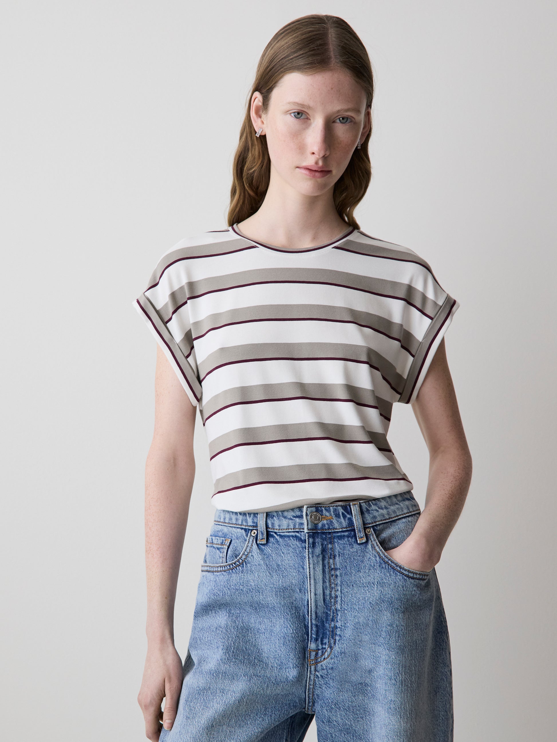 Striped Extended-Sleeve Crew-Neck Tee