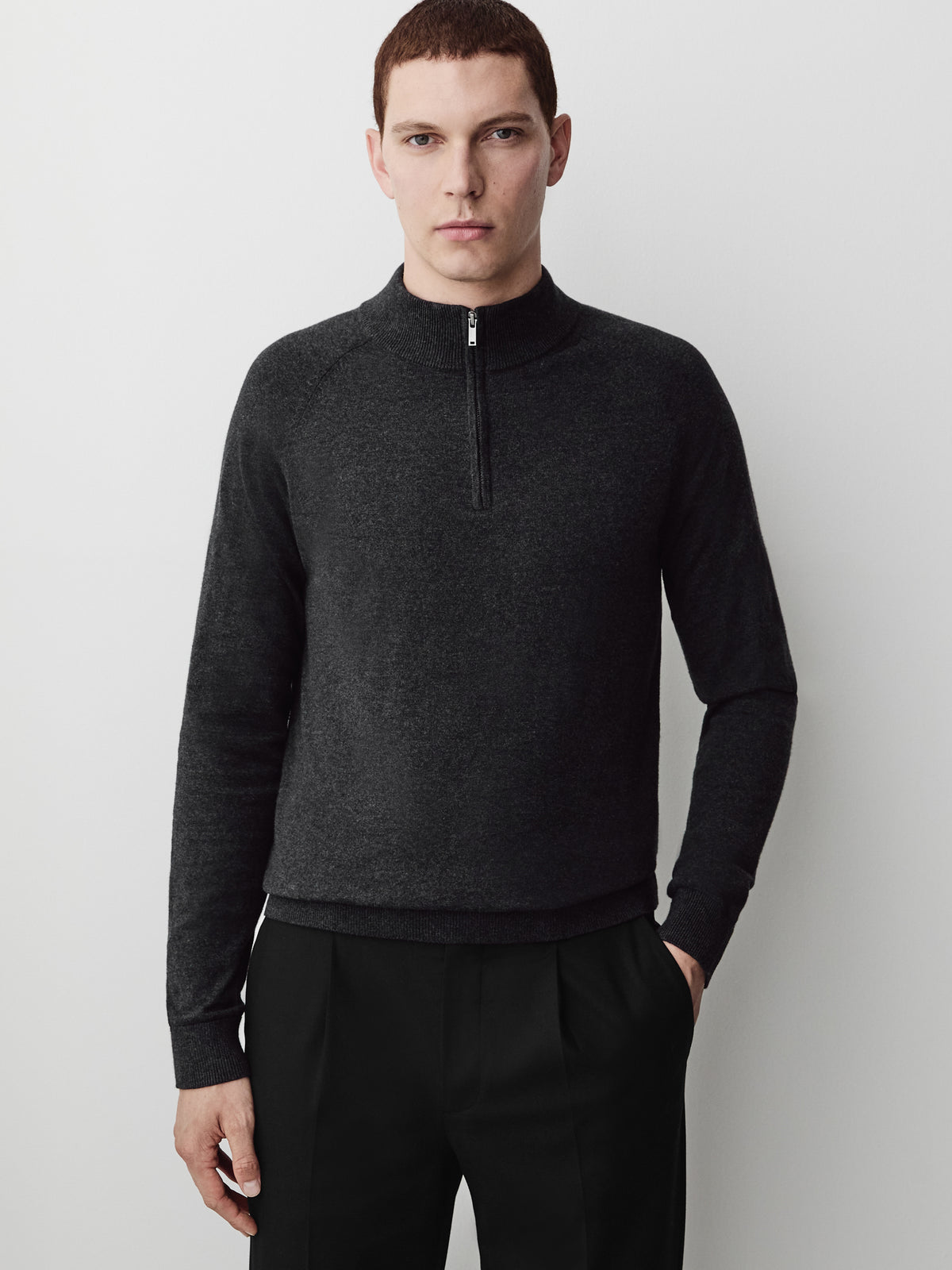 Long-Sleeve Half-Zip Mock-Neck Sweater