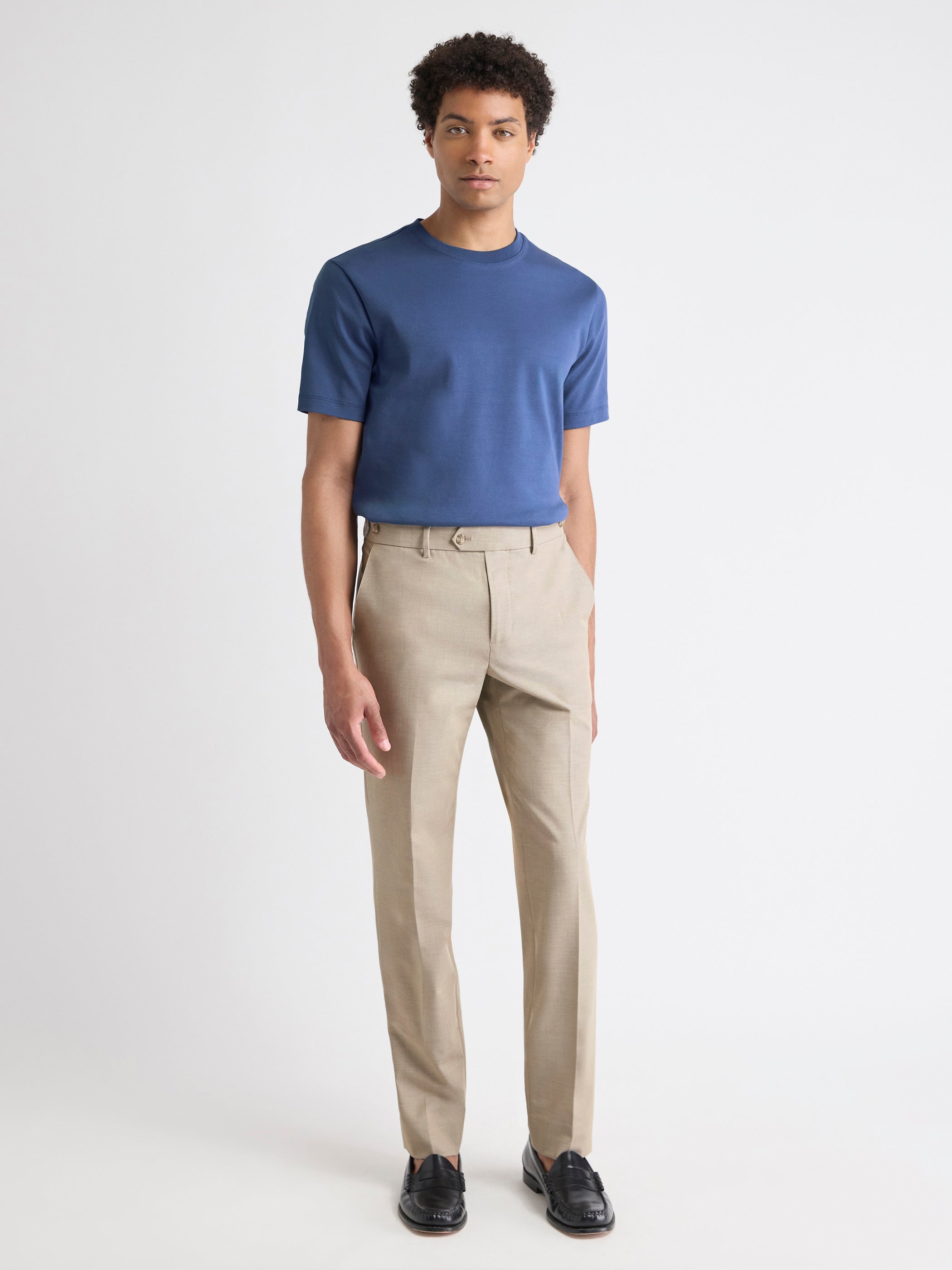 T-Shirt Uni à Col Rond en Coton Interlock