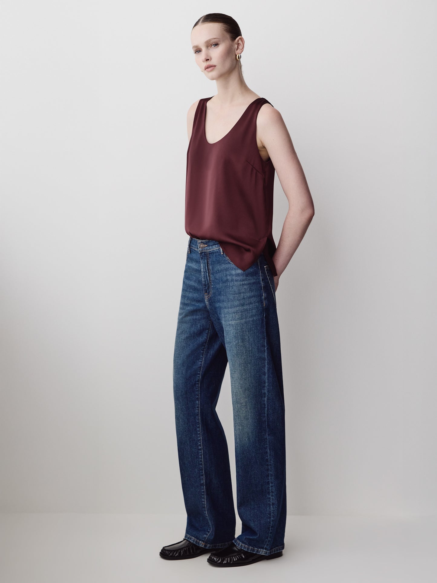 Woven Satin Cami Blouse U Neck