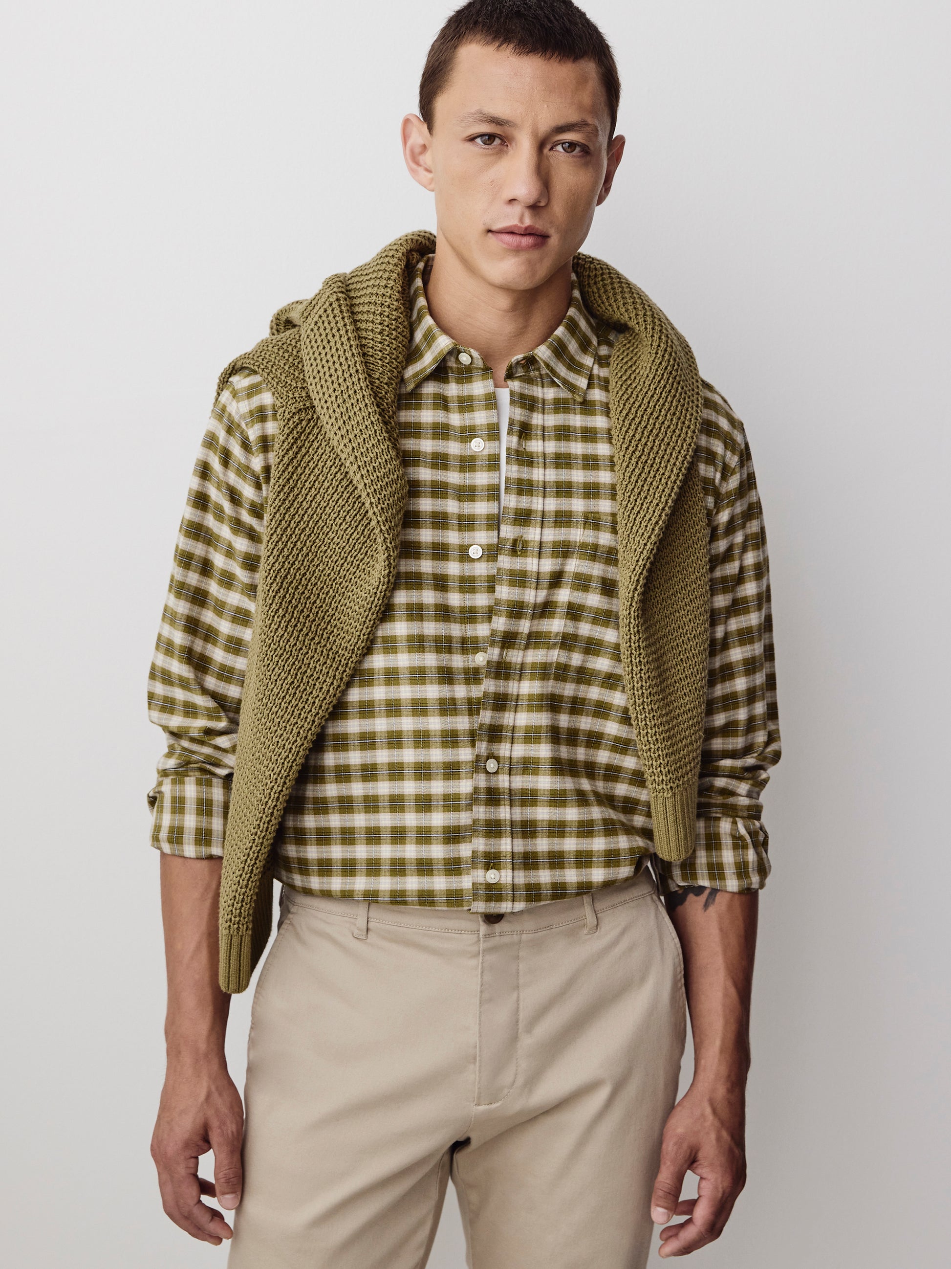 Woven Tailored Collar Shirt, Textured Check, 100% Cotton